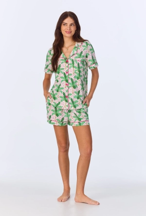 Palm Point Short Sleeve Classic Shorty Stretch Jersey PJ Set