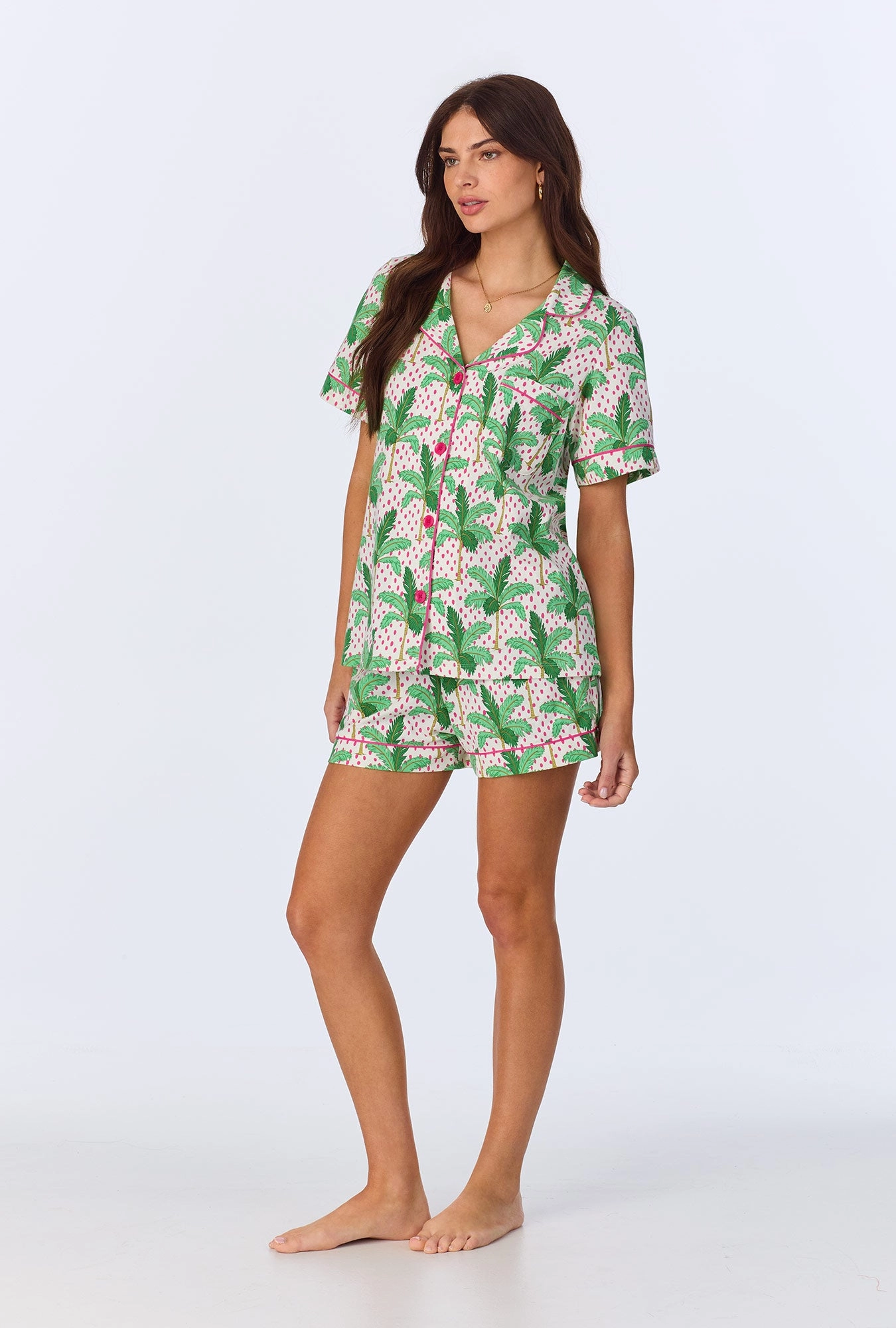 Palm Point Short Sleeve Classic Shorty Stretch Jersey PJ Set