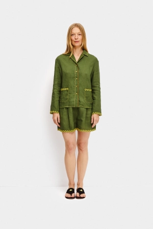 Petra Embroidered Linen Shorts in Green