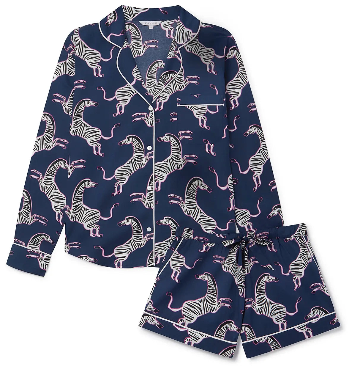 Pink Zebra on Navy Women's Long Sleeve Organic Cotton Pyjama Short Set