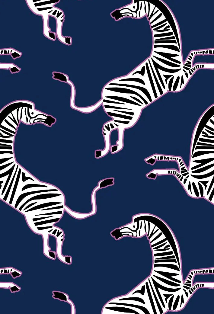 Pink Zebra on Navy Women's Long Sleeve Organic Cotton Pyjama Short Set