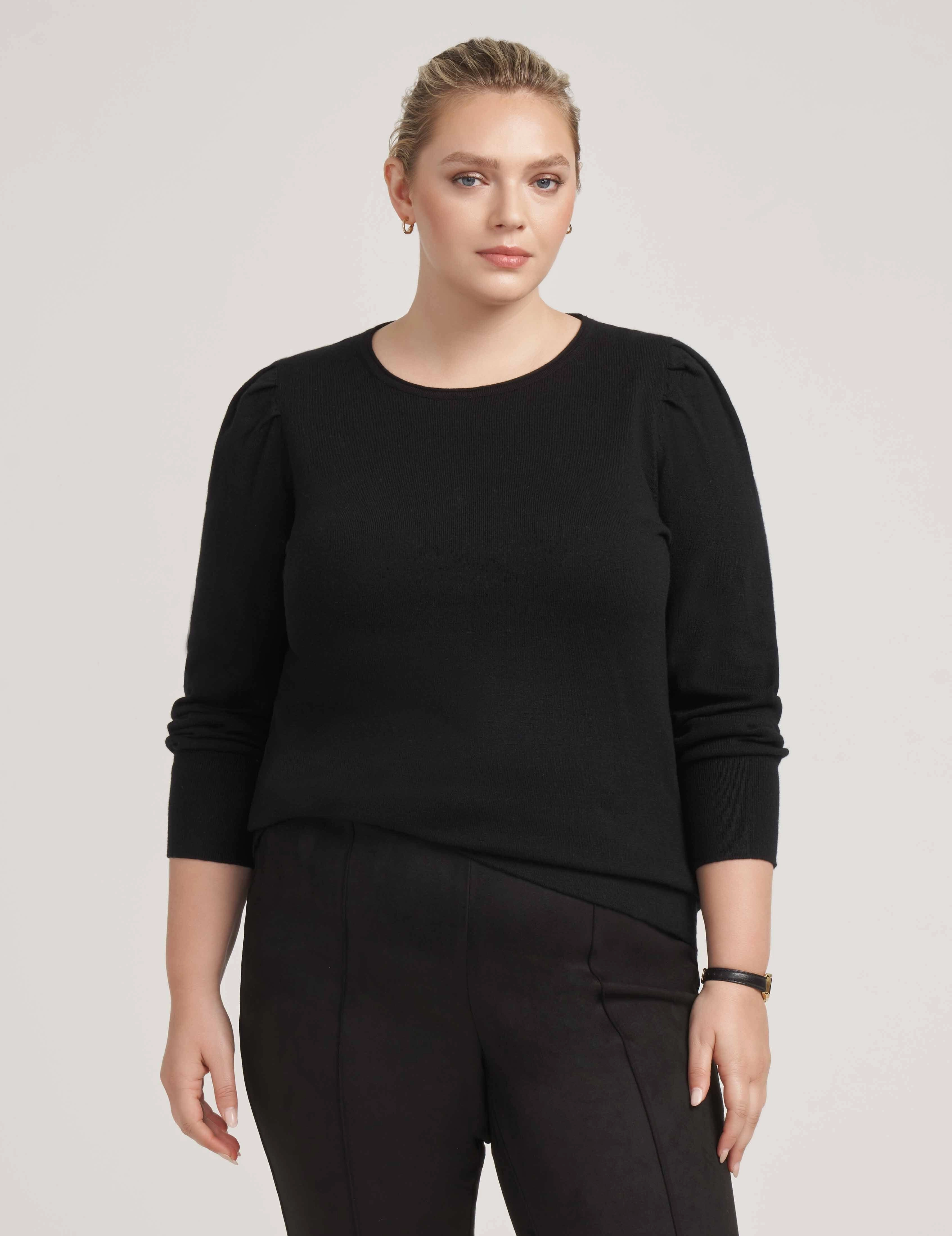Plus Size Cotton Cashmere Puff Sleeve With Crew Neck- Sale