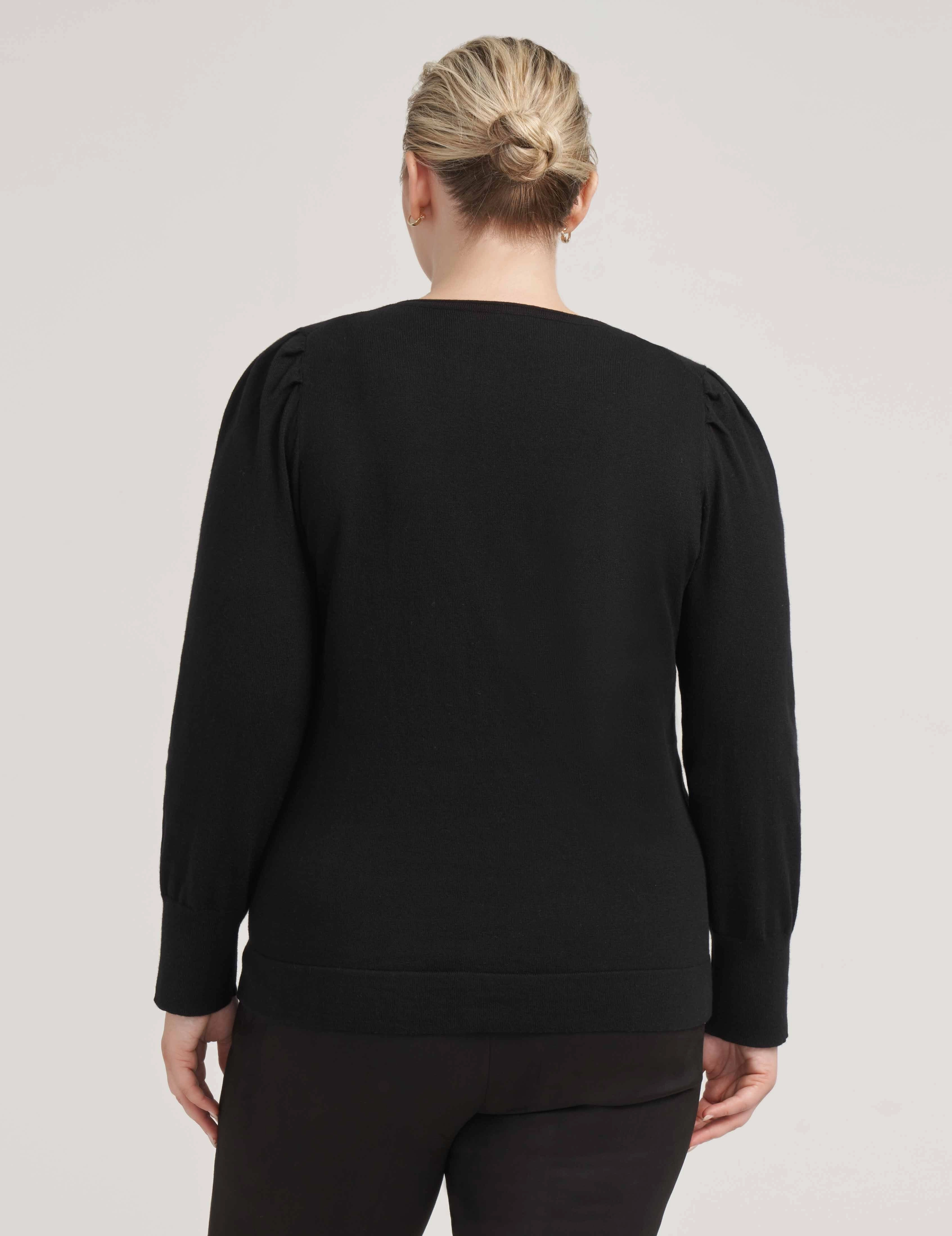 Plus Size Cotton Cashmere Puff Sleeve With Crew Neck- Sale