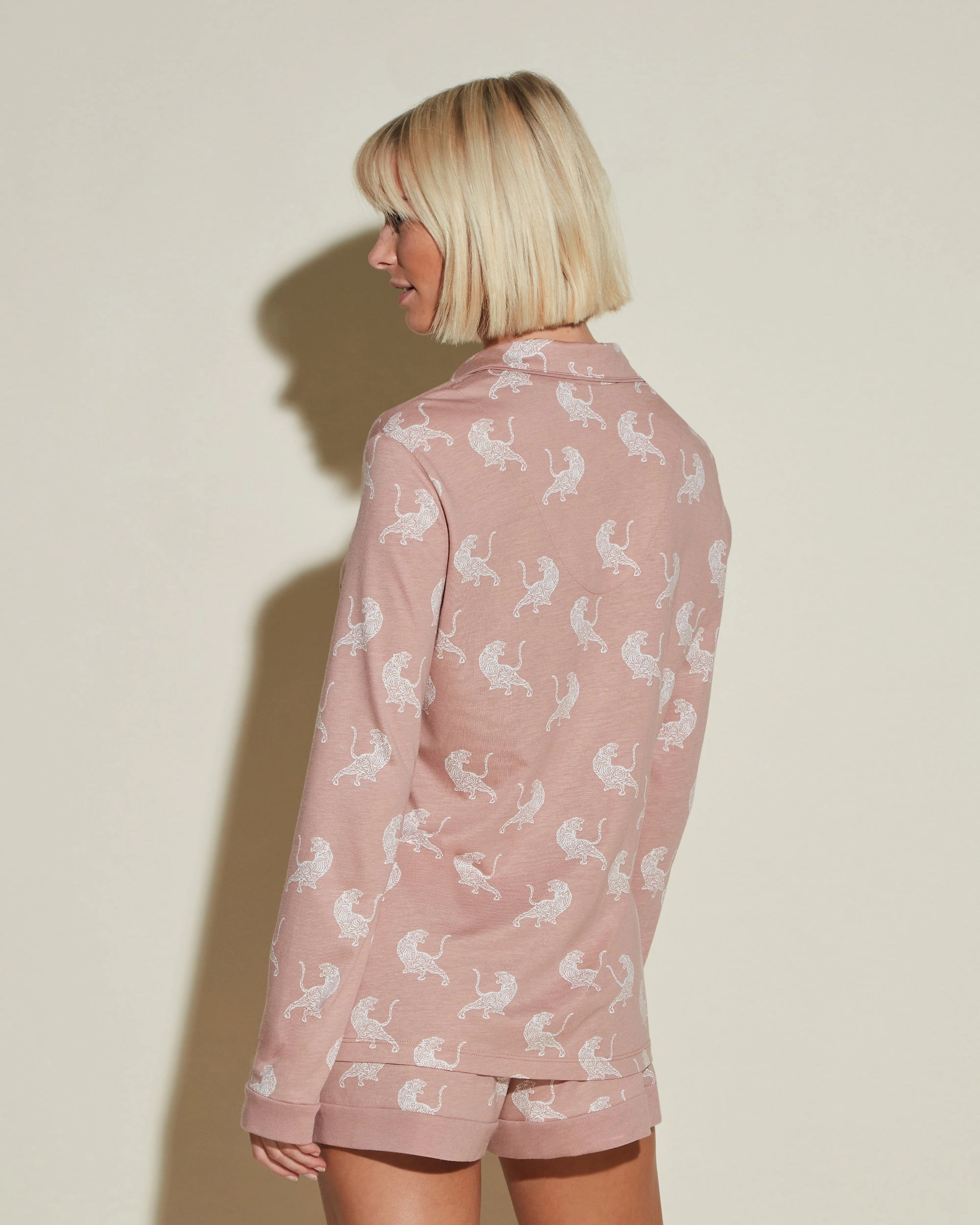 Printed Long Sleeve Top & Boxer Pajama Set