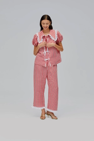 Puff Linen Lounge Pants in Red Vichy