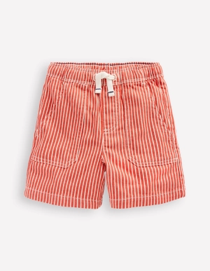 Pull-On Cotton Shorts-Red Ticking