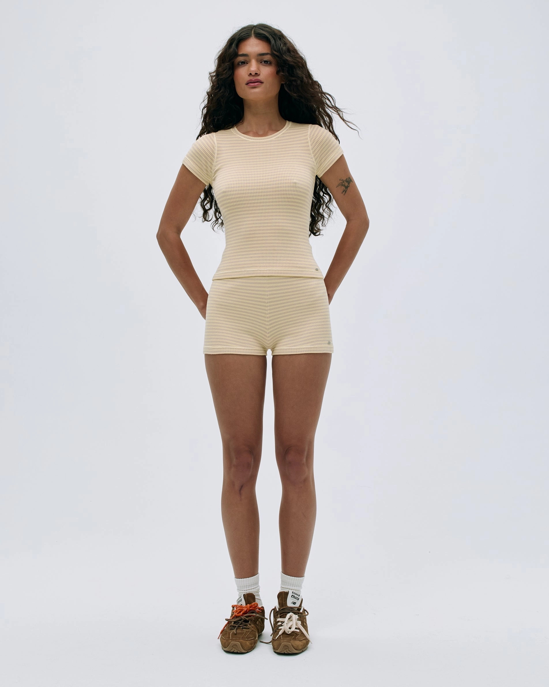 Rib Knit Stripe Shorts - Butter Yellow