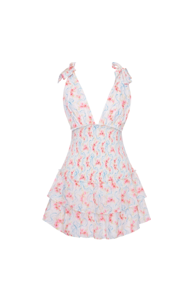 Rossi Cotton Floral Smocked Mini Dress