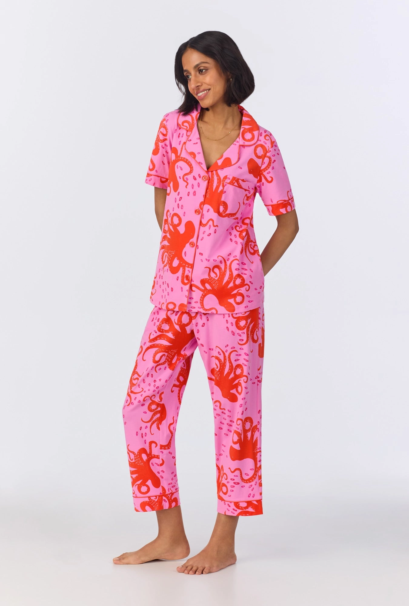 Sea Dreamers Short Sleeve Classic Stretch Jersey Cropped PJ Set