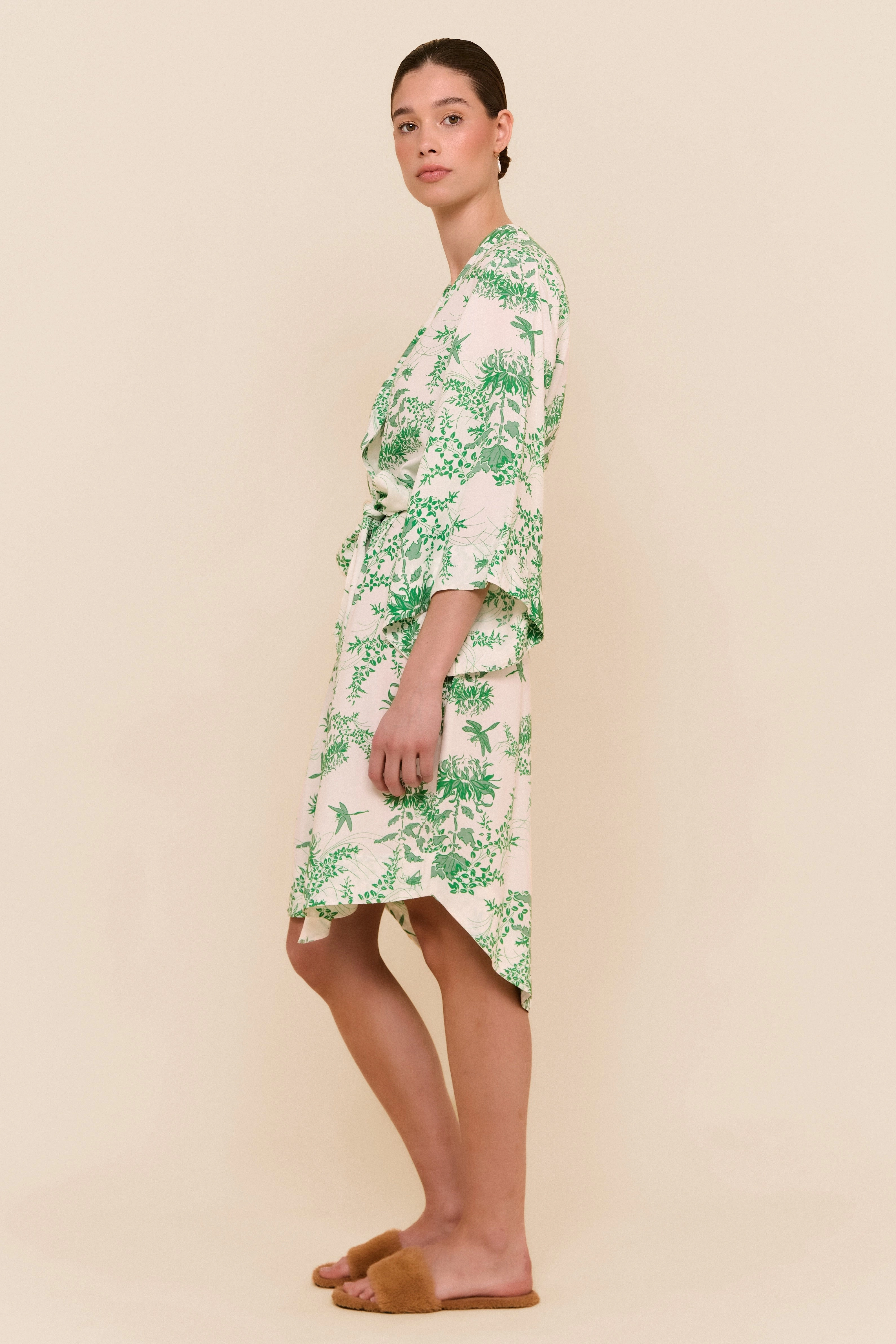 Short Kimono Robe - Summer Toile - Jade Green