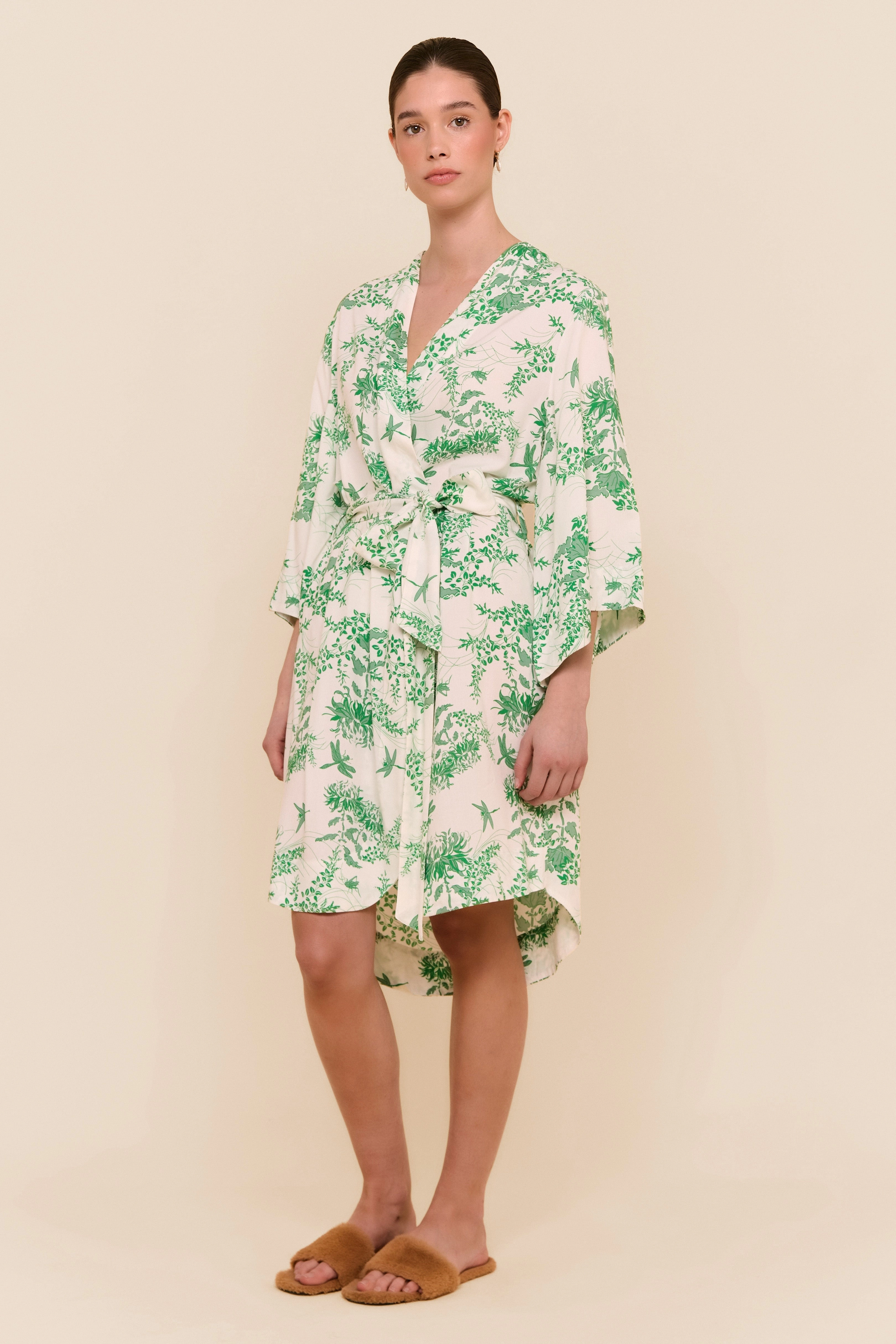 Short Kimono Robe - Summer Toile - Jade Green