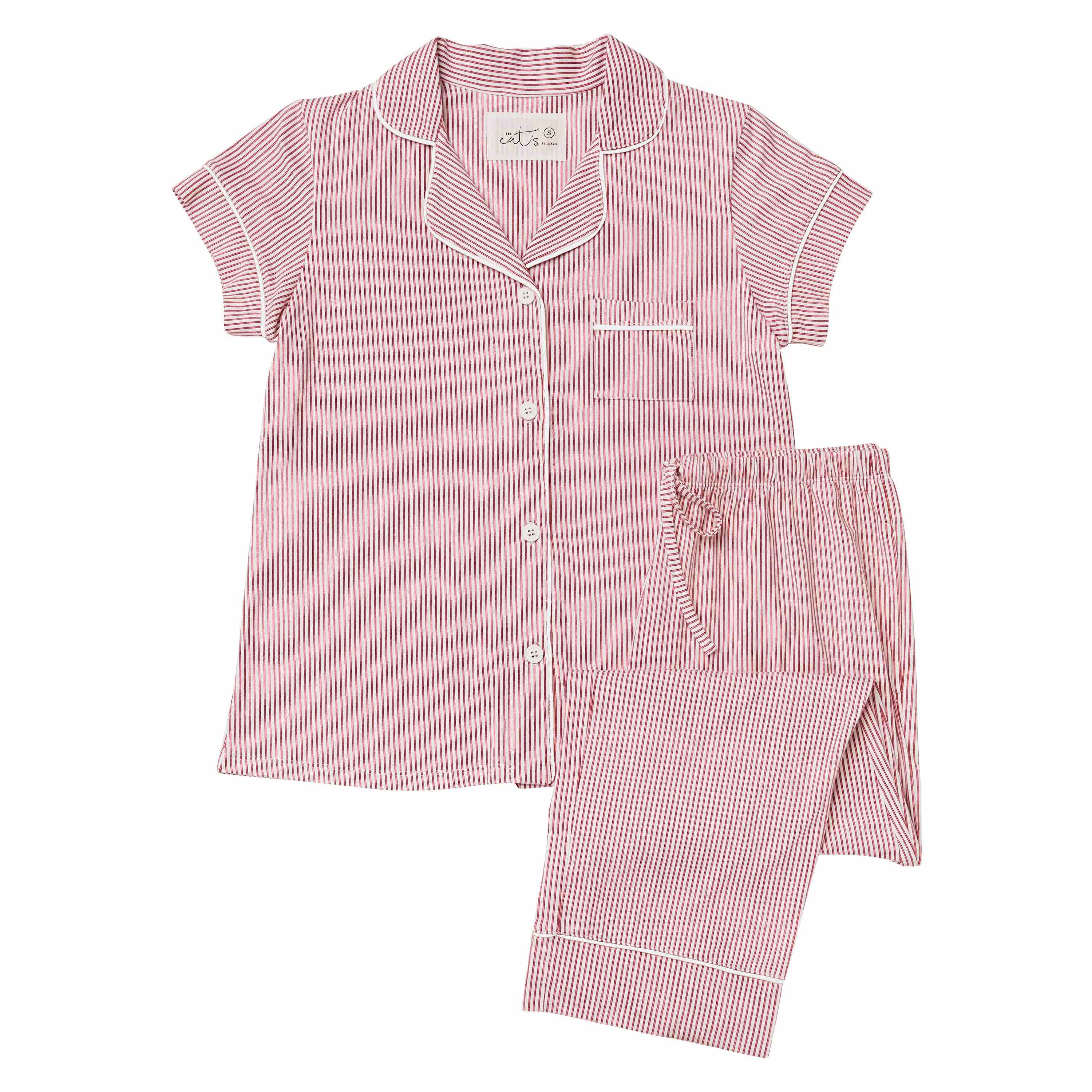 Simple Stripe Pima Knit Capri - Red