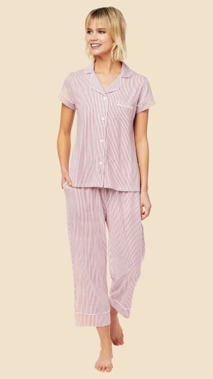 Simple Stripe Pima Knit Capri - Red