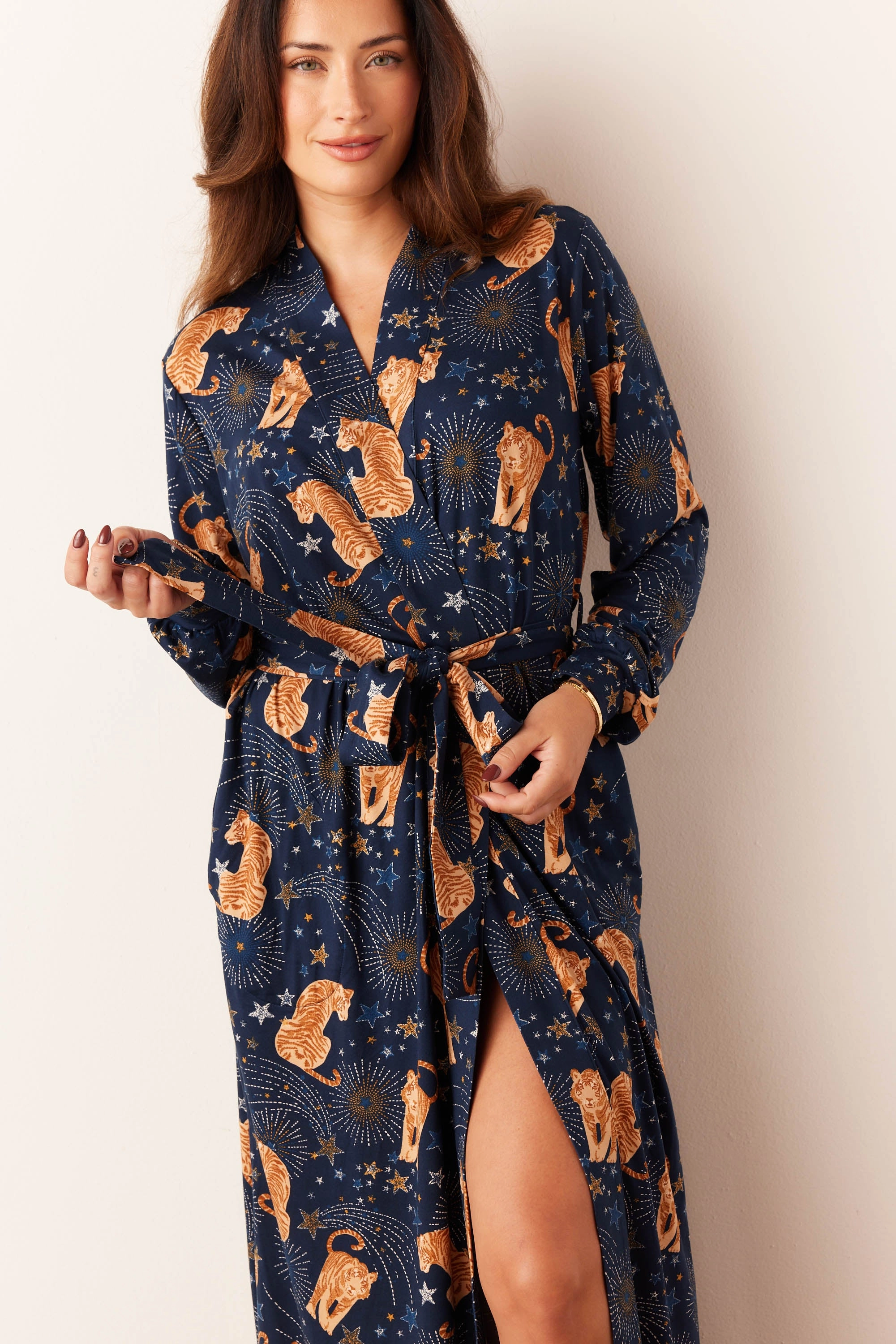 Skyler Banded Long Robe | Cosmic Jungle