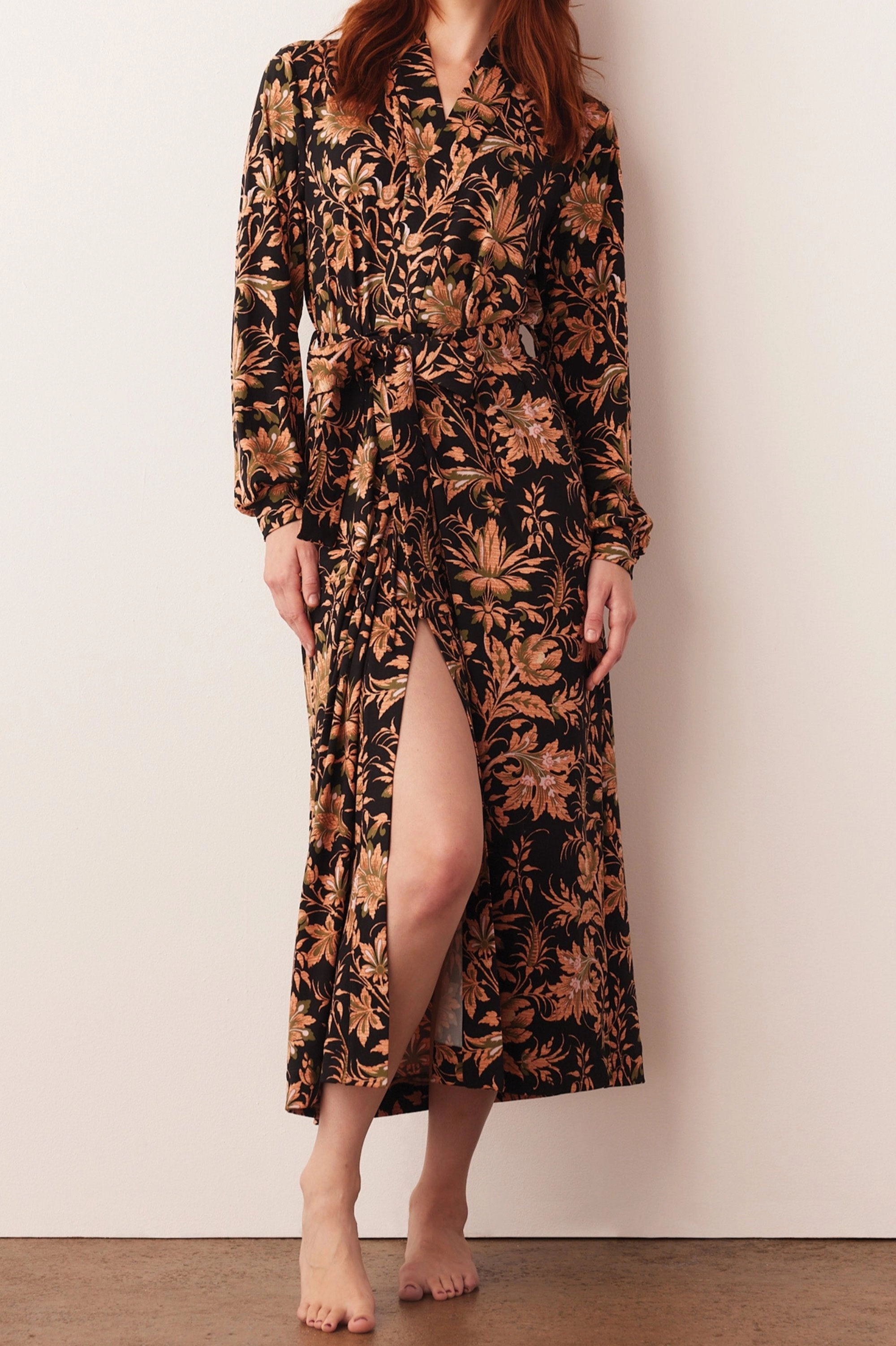 Skyler Banded Long Robe | Damask