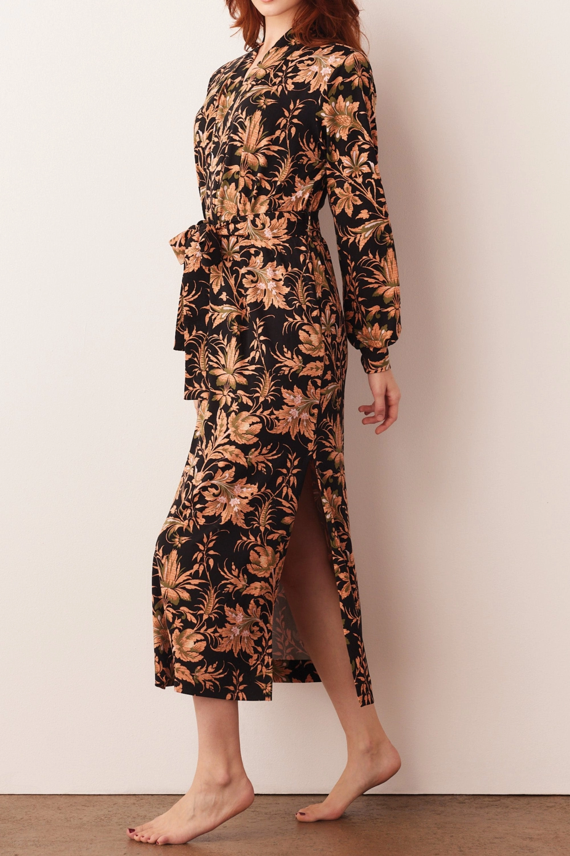 Skyler Banded Long Robe | Damask