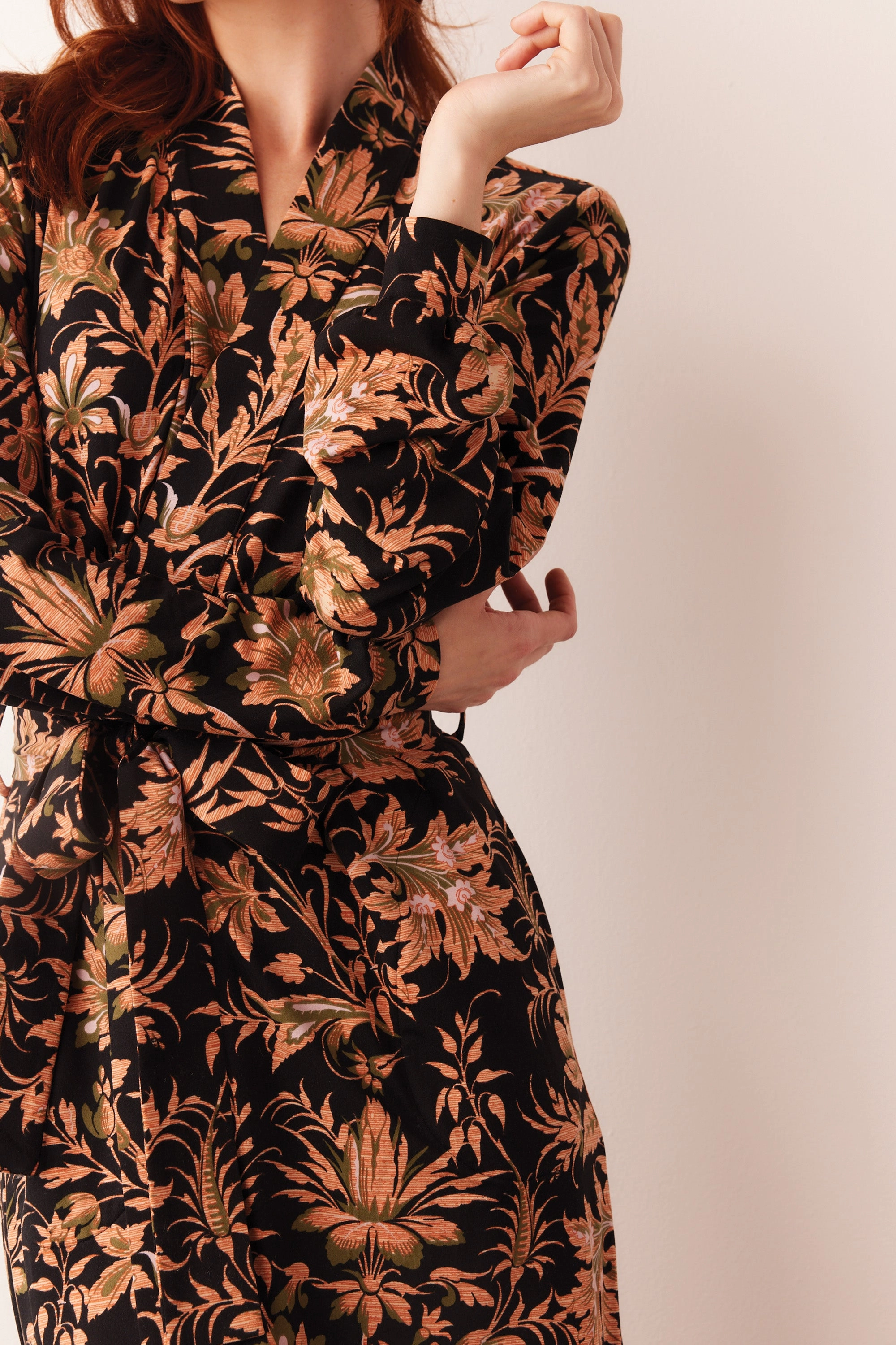 Skyler Banded Long Robe | Damask