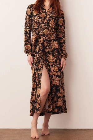 Skyler Banded Long Robe | Damask
