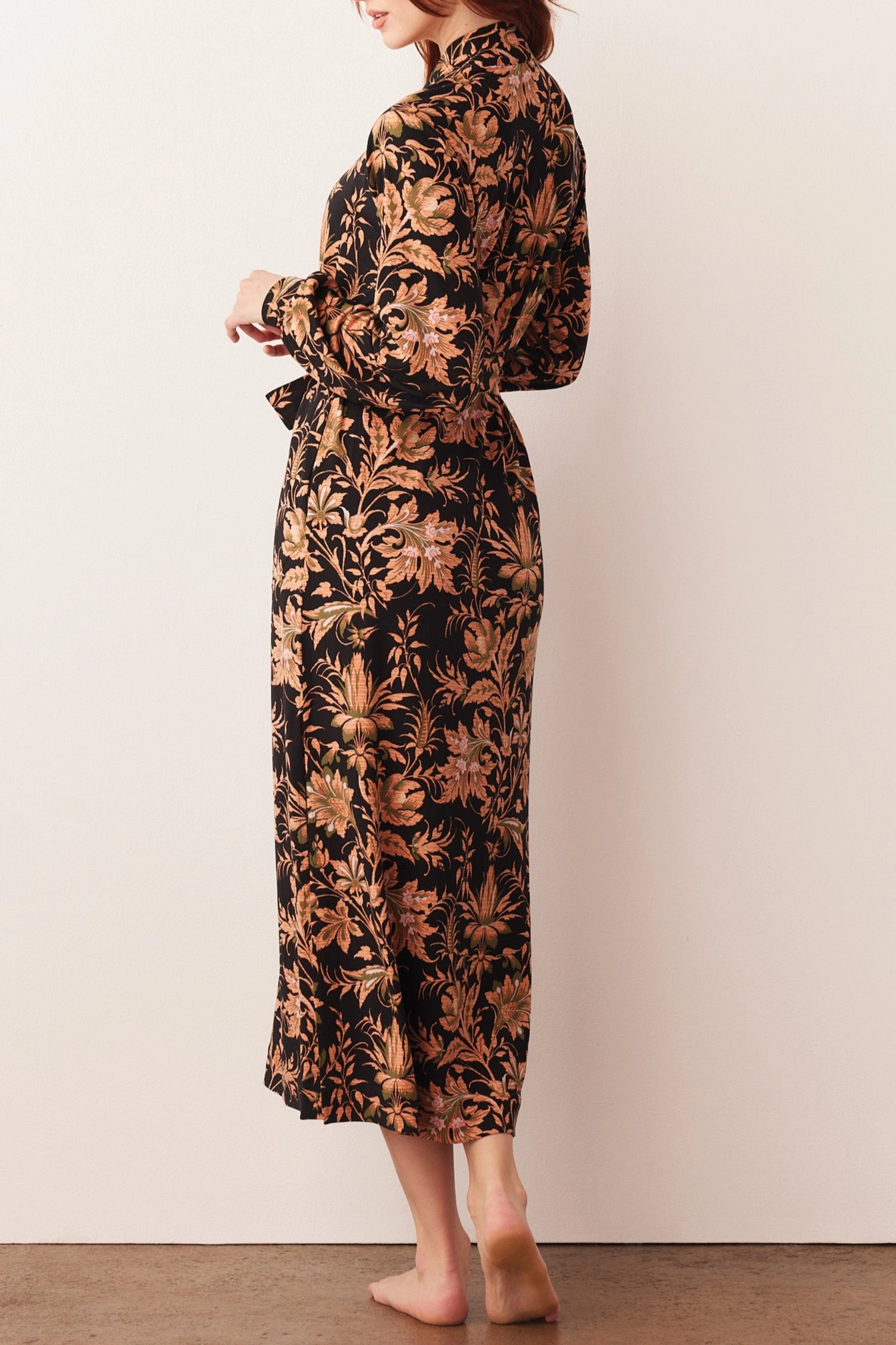 Skyler Banded Long Robe | Damask
