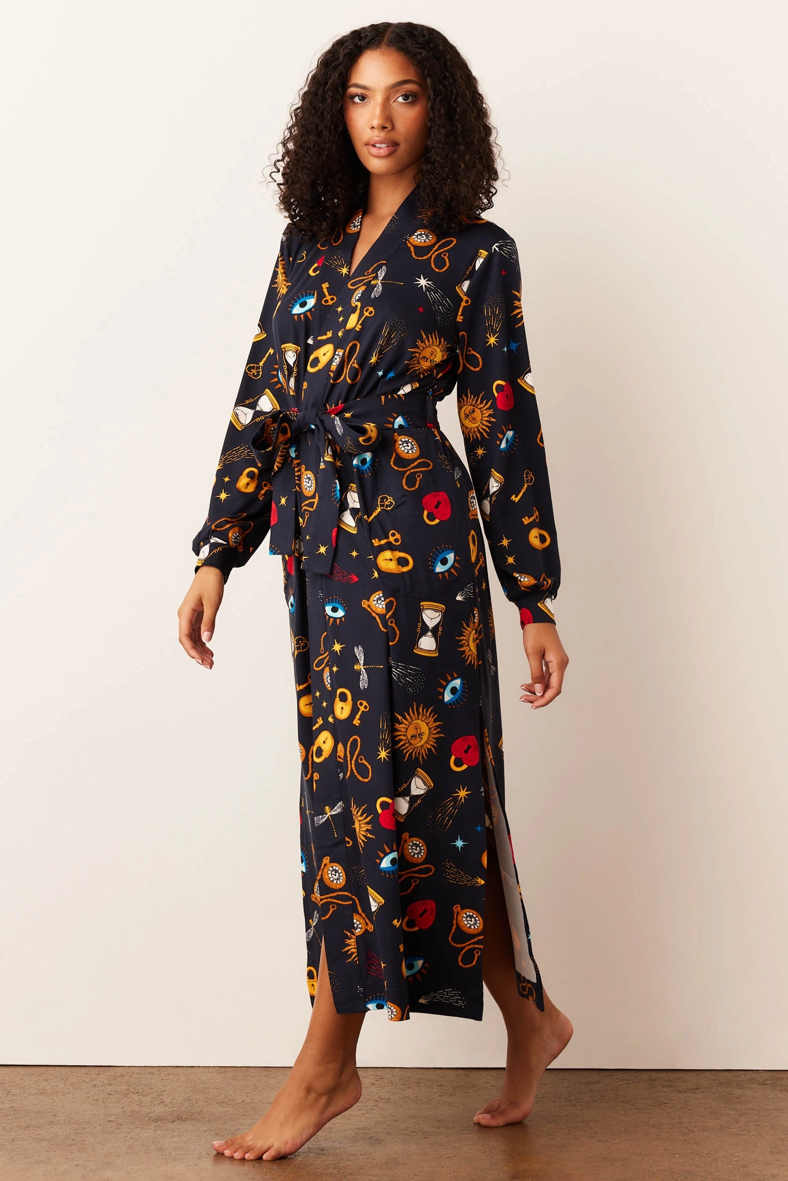 Skyler Banded Long Robe | Mystic