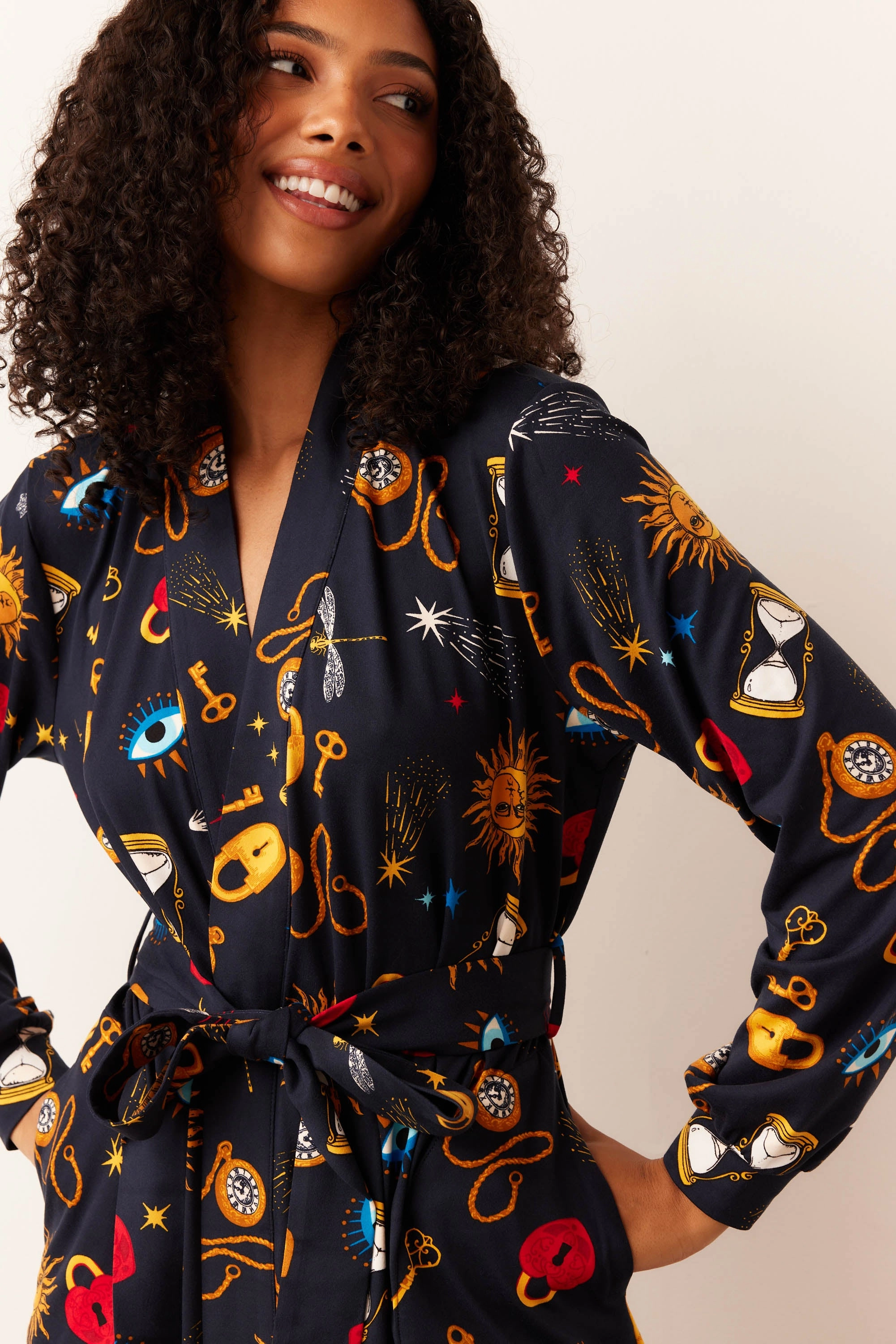 Skyler Banded Long Robe | Mystic