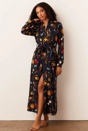 Skyler Banded Long Robe | Mystic