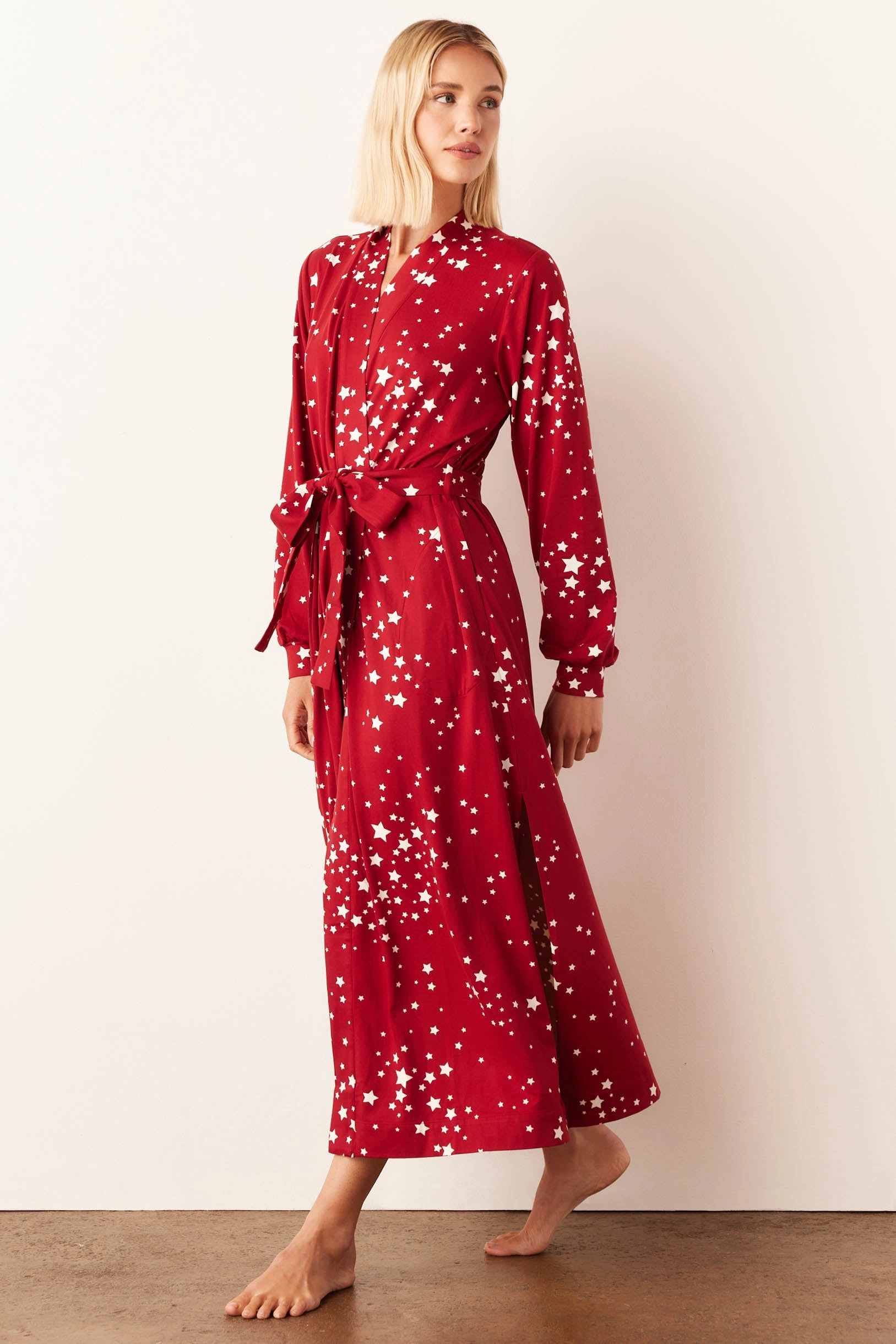 Skyler Banded Long Robe | Red Stars