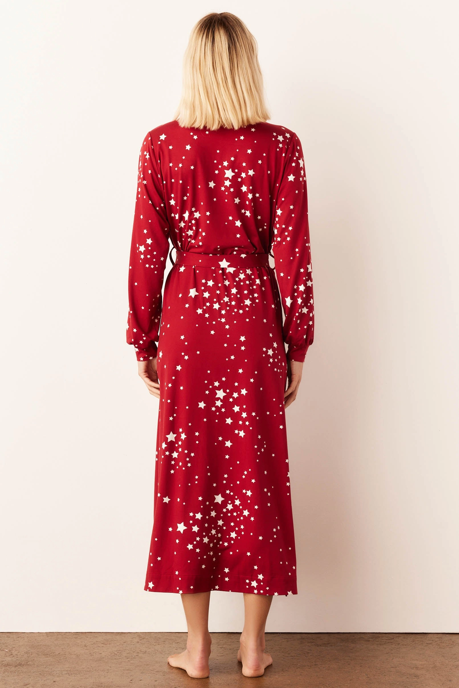 Skyler Banded Long Robe | Red Stars