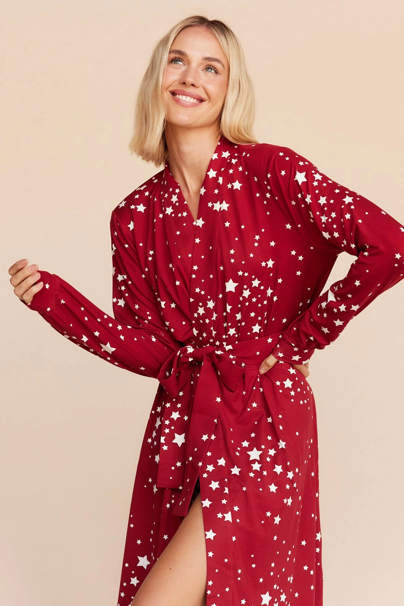 Skyler Banded Long Robe | Red Stars