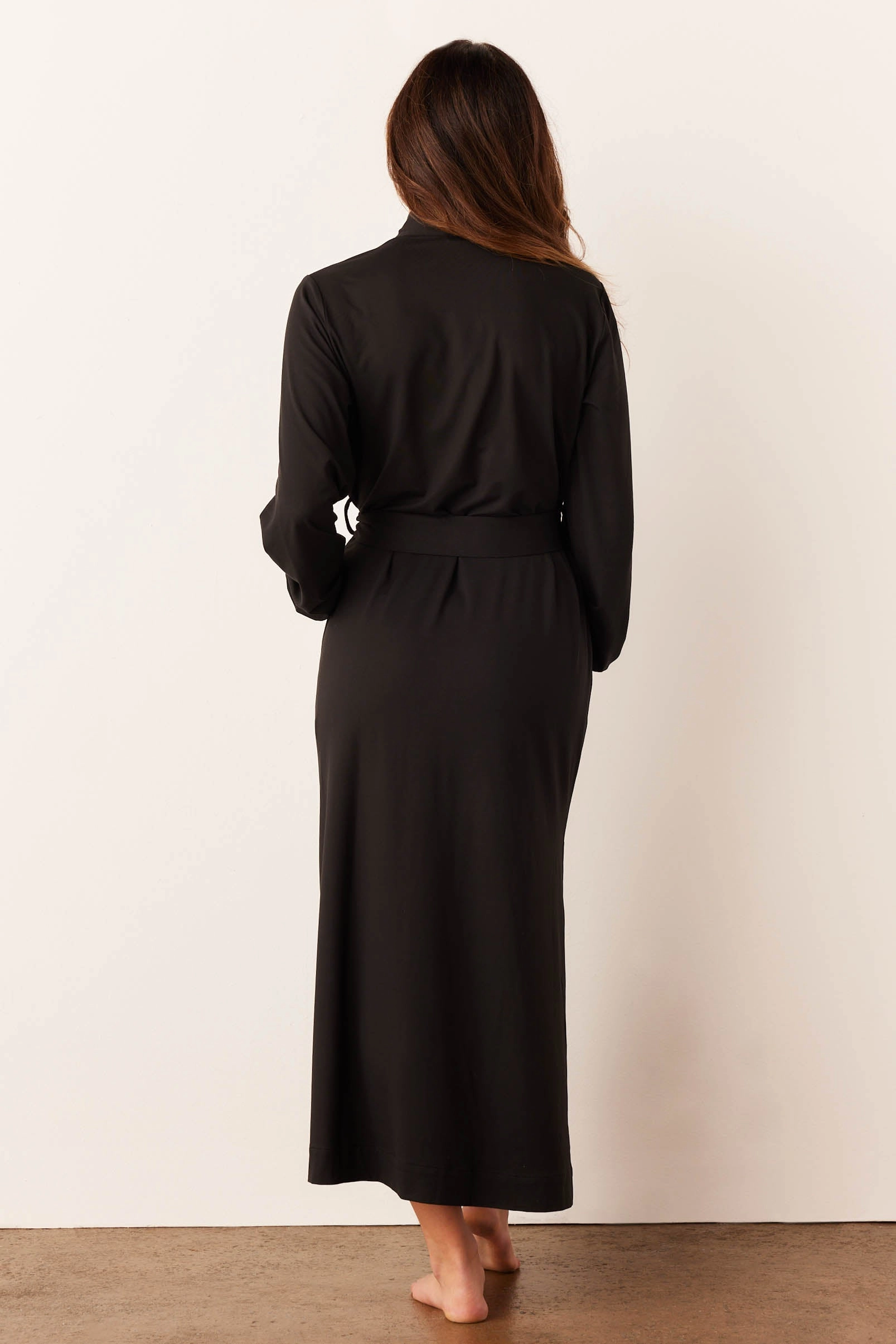 Skyler Banded Long Robe | Solid Black