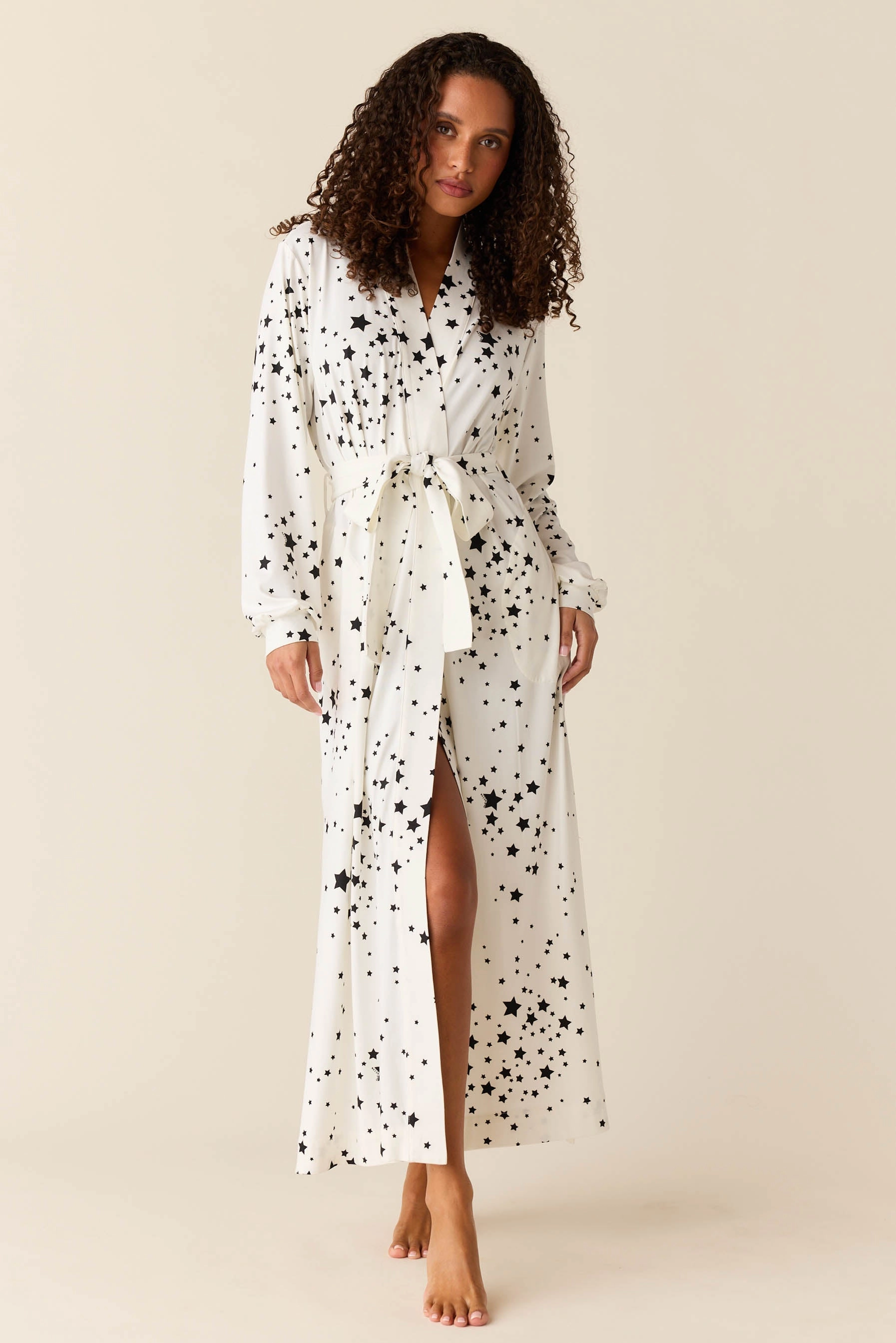 Skyler Banded Long Robe | White Stars