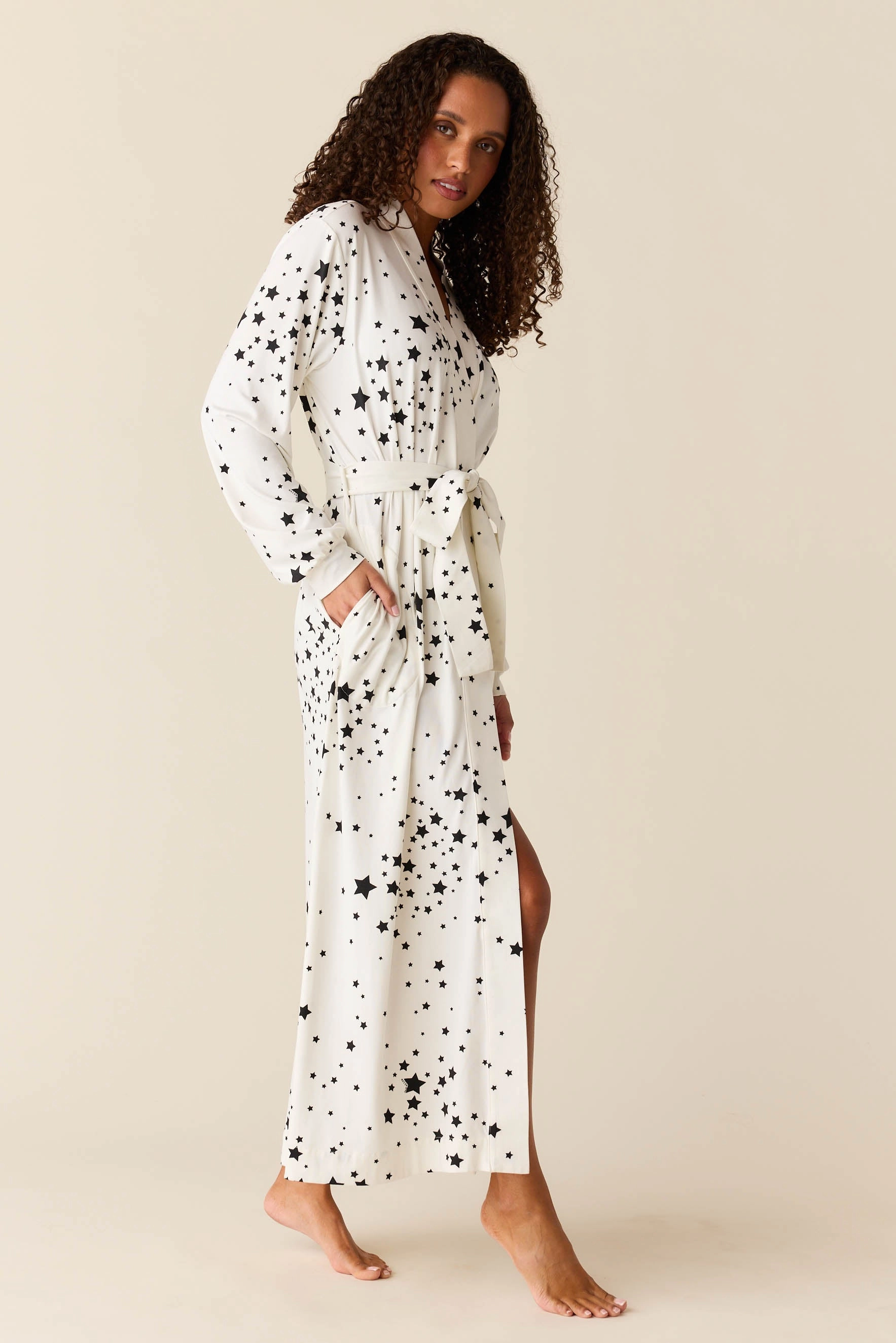 Skyler Banded Long Robe | White Stars