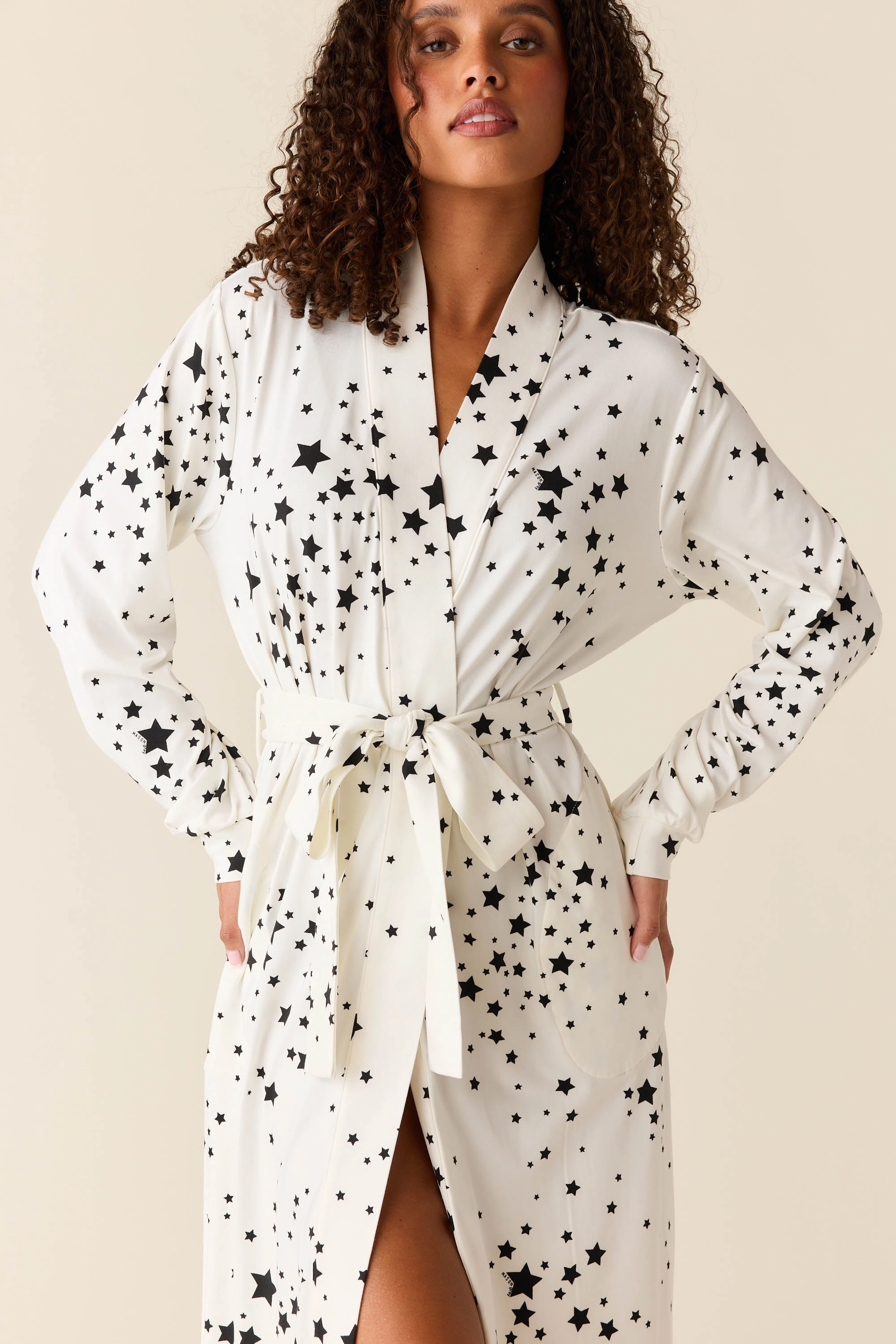 Skyler Banded Long Robe | White Stars