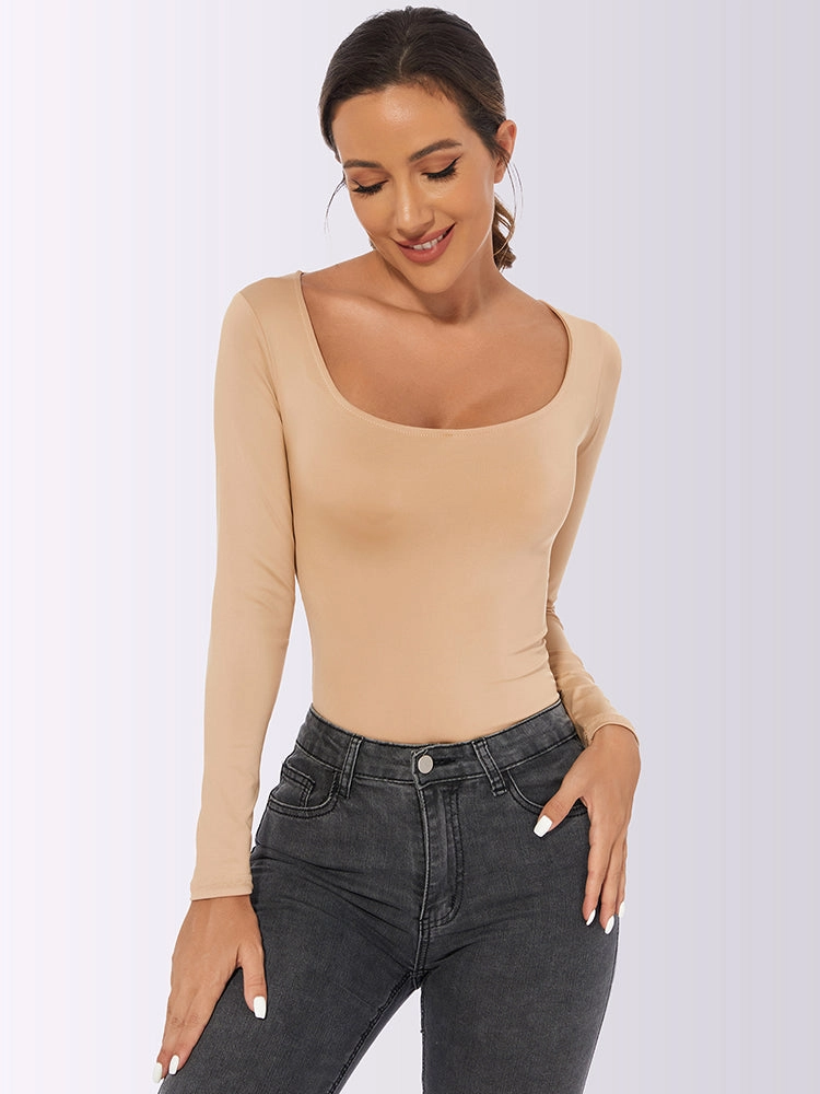 Slim Low Neck T-Shirt Long Sleeve Body Shapewear