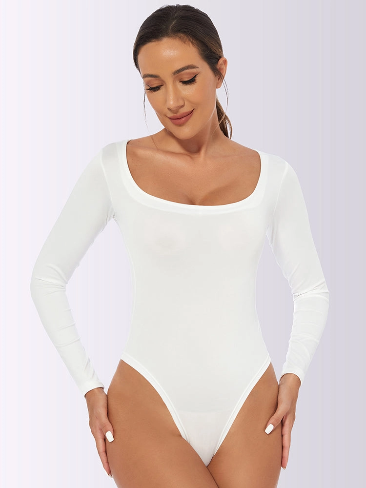 Slim Low Neck T-Shirt Long Sleeve Body Shapewear