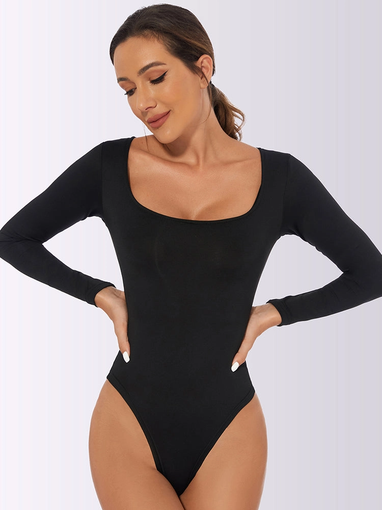 Slim Low Neck T-Shirt Long Sleeve Body Shapewear