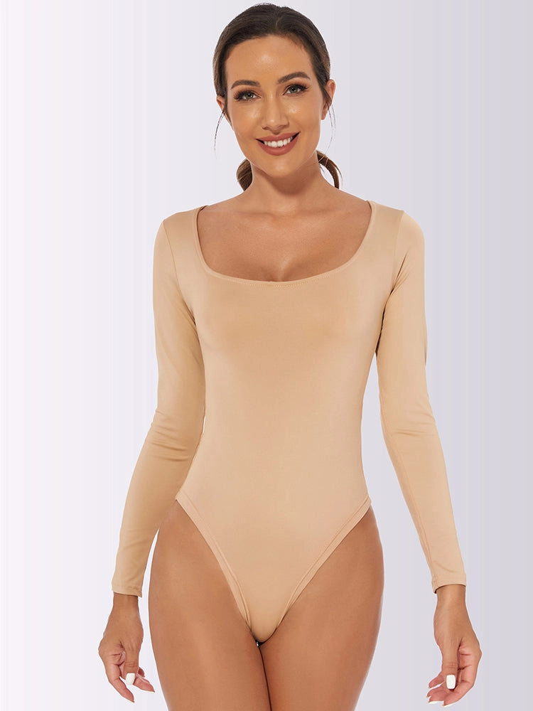 Slim Low Neck T-Shirt Long Sleeve Body Shapewear