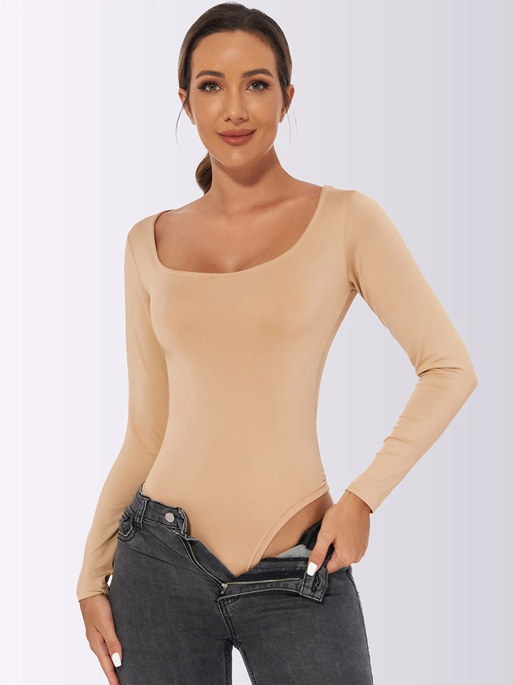 Slim Low Neck T-Shirt Long Sleeve Body Shapewear