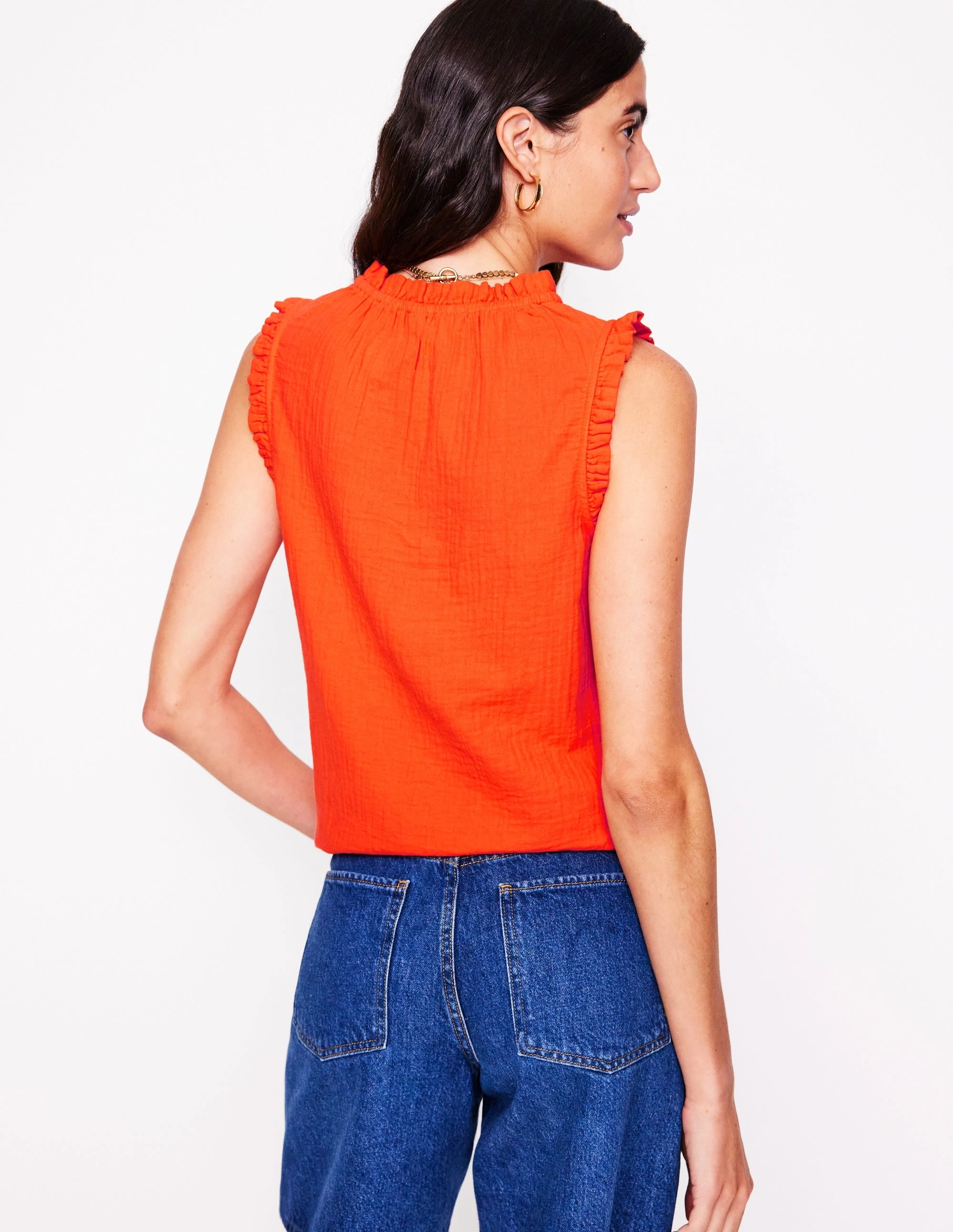 Sophie Ruffle Double Cloth Top-Gladioli Orange