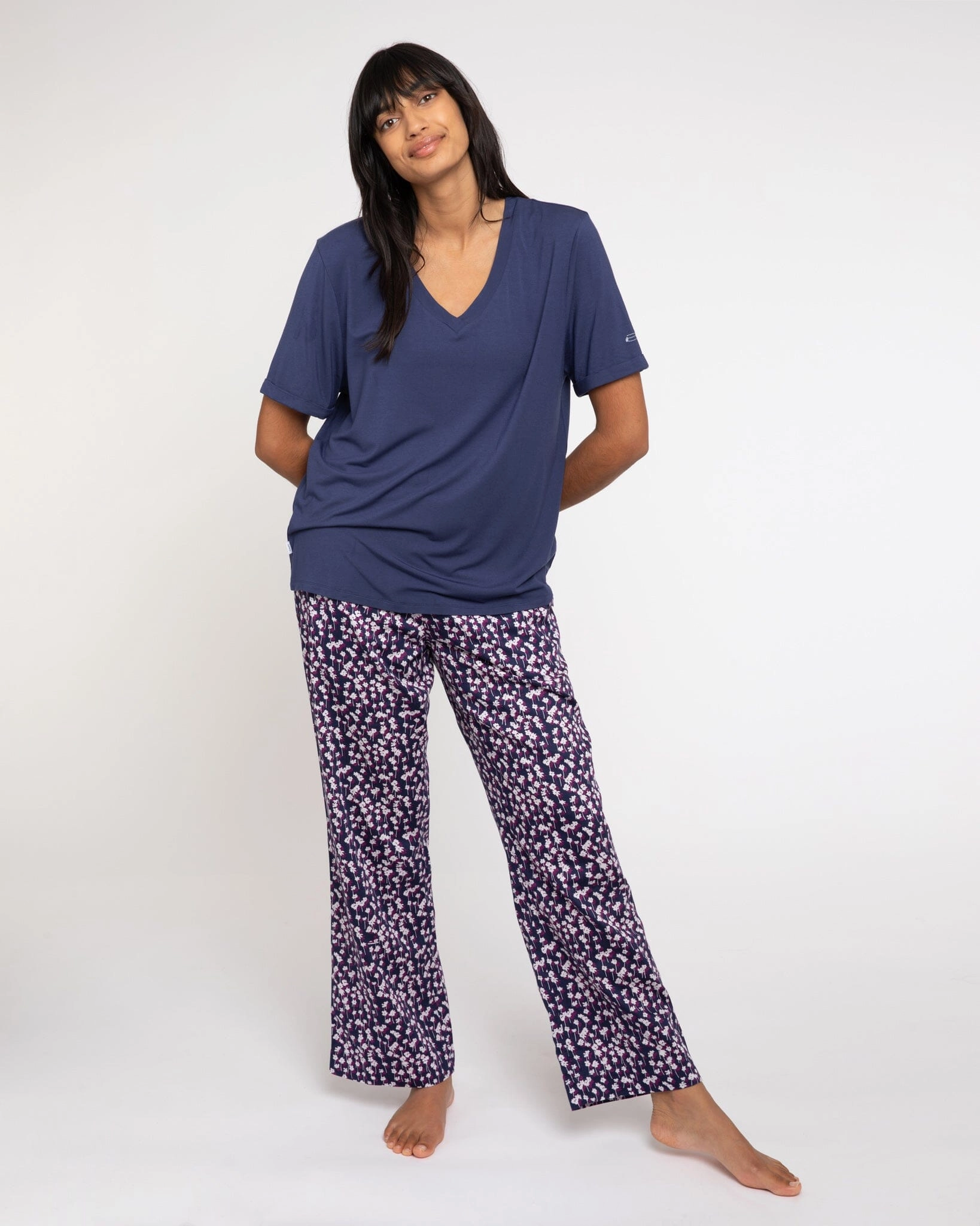Spray of Flowers organic cotton pyjama bottoms purple
