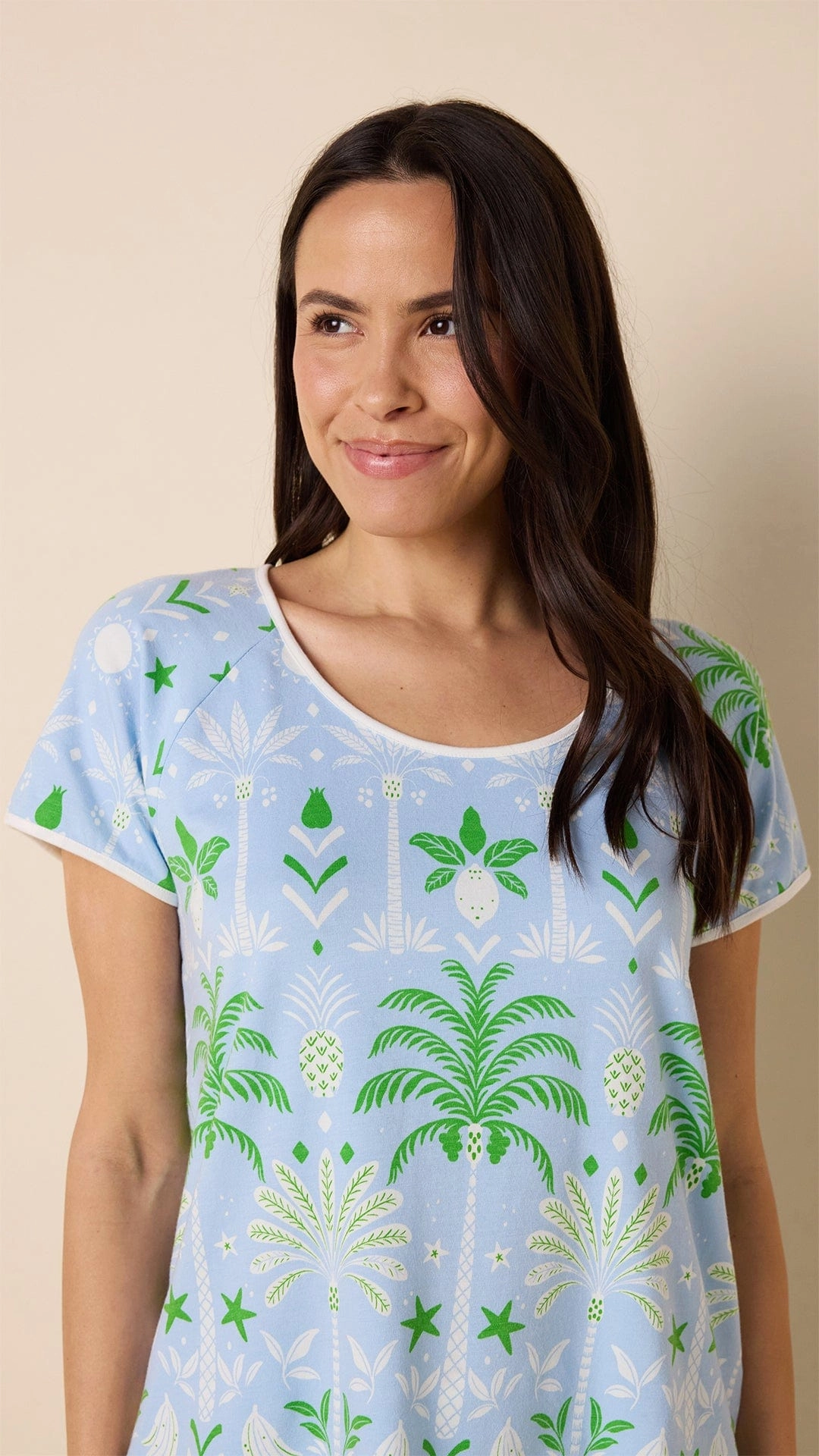Tropicana Palm Pima Knit Short-Sleeved Simple Set