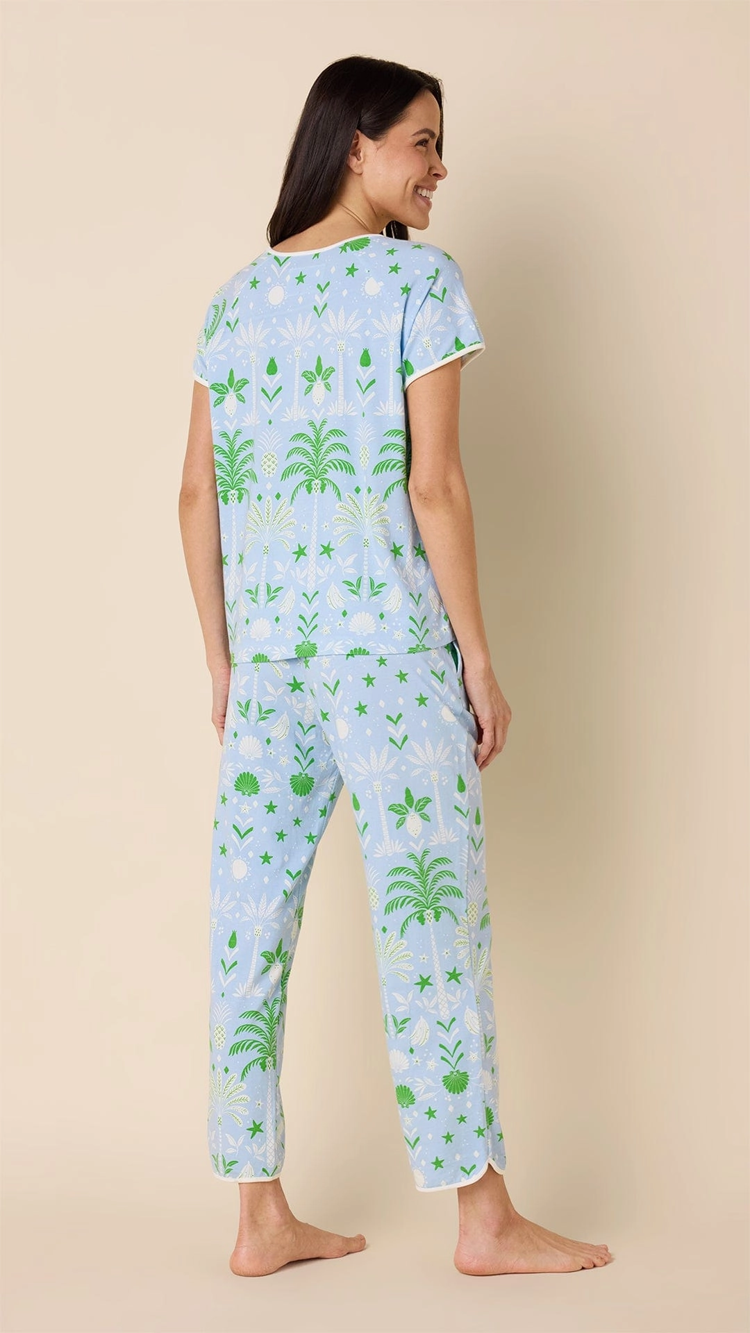 Tropicana Palm Pima Knit Short-Sleeved Simple Set