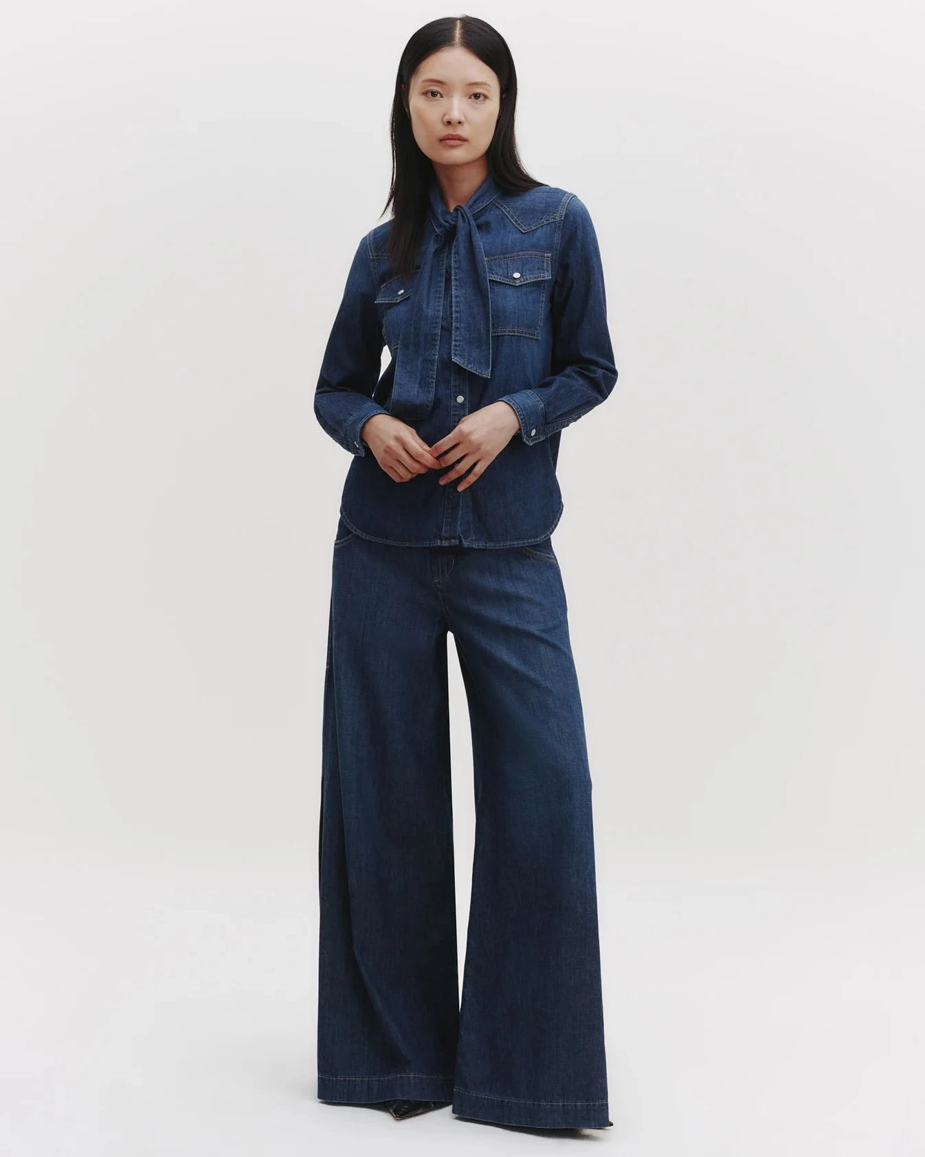 TWP - Rancher's Daughter Shirt w/ Tie in Dark Wash Denim
