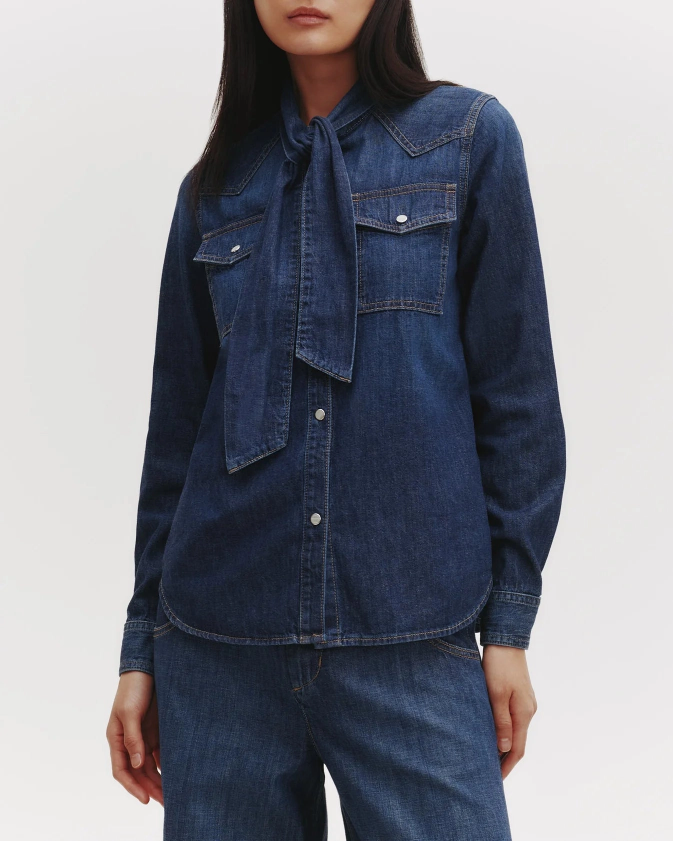 TWP - Rancher's Daughter Shirt w/ Tie in Dark Wash Denim