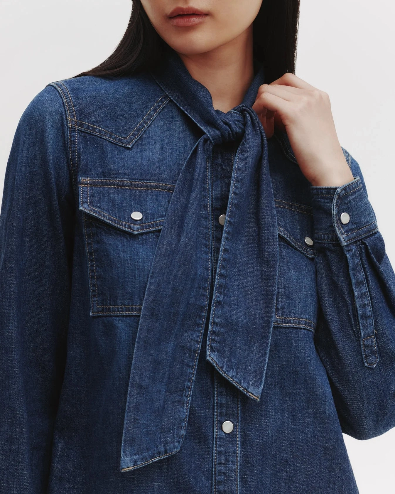 TWP - Rancher's Daughter Shirt w/ Tie in Dark Wash Denim