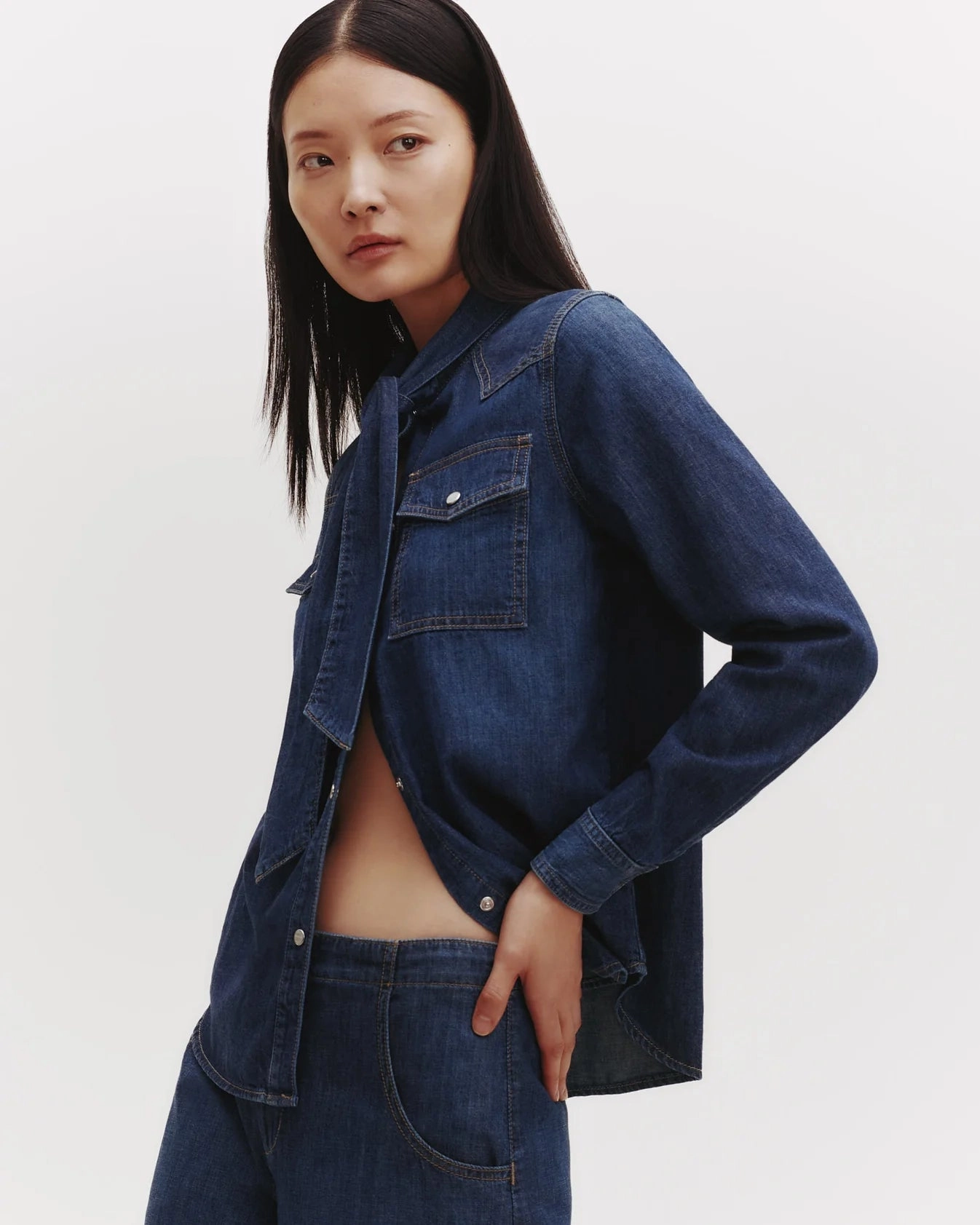 TWP - Rancher's Daughter Shirt w/ Tie in Dark Wash Denim
