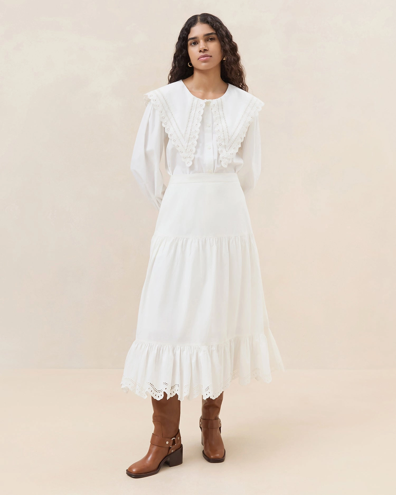 Viola Broderie Trim Midi Skirt