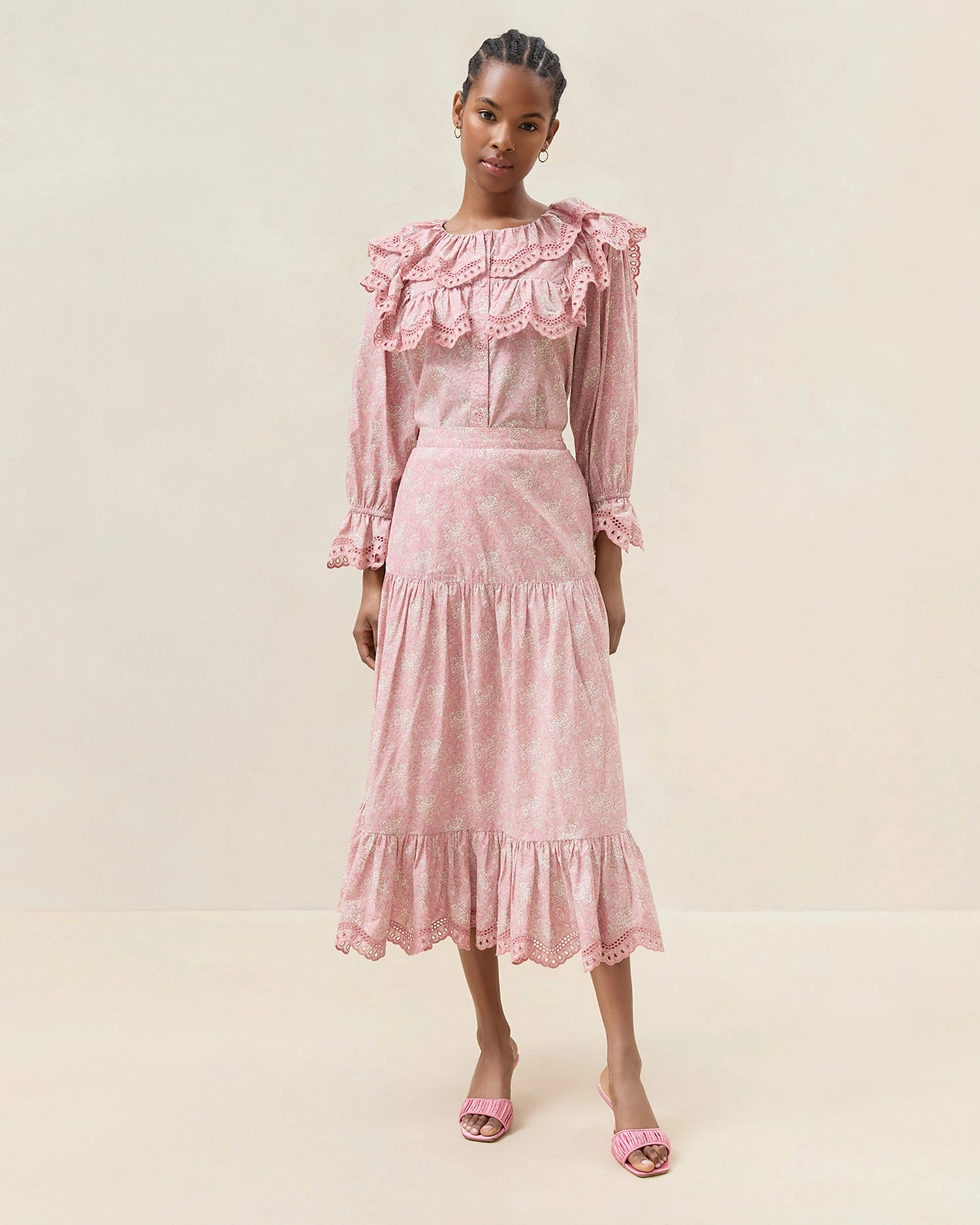 Viola Broderie Trim Midi Skirt