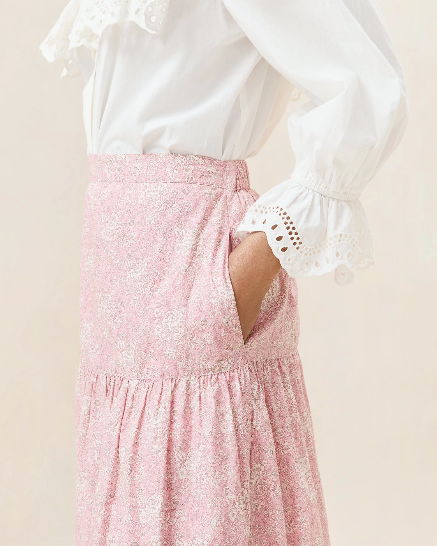 Viola Broderie Trim Midi Skirt