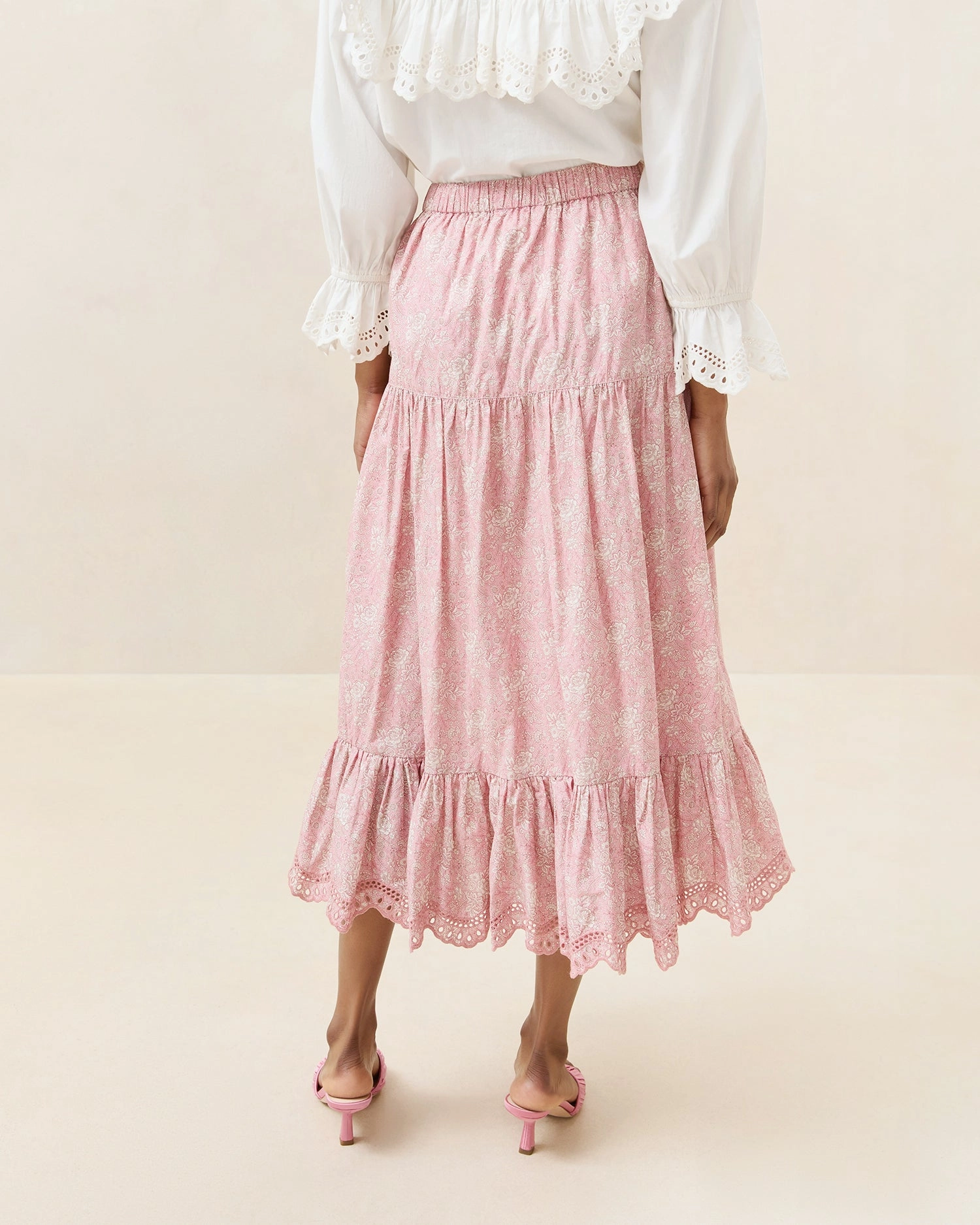 Viola Broderie Trim Midi Skirt